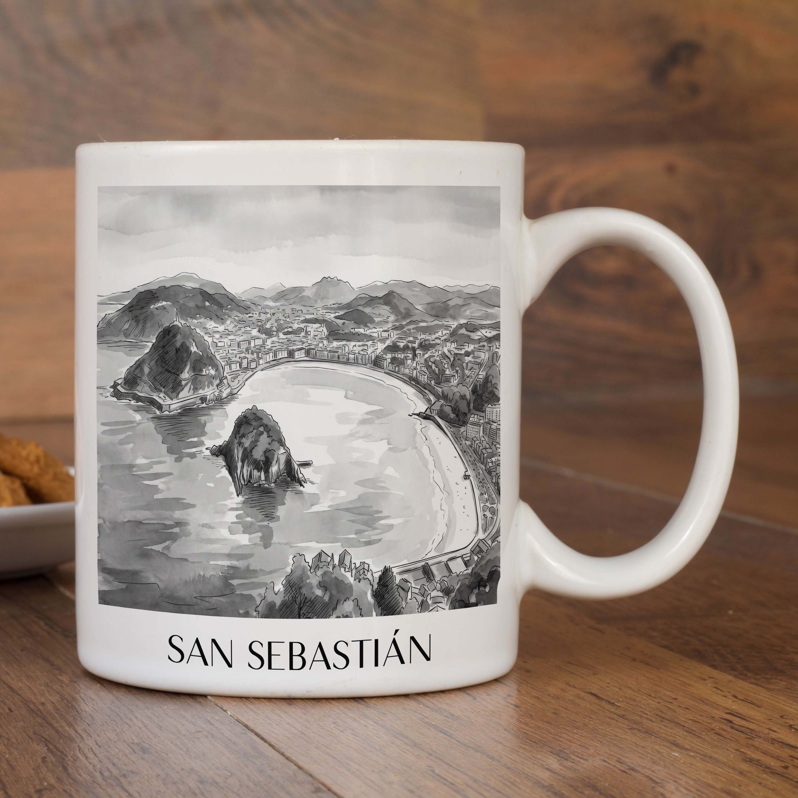 san-sebastián-spanien-spanien-kaffeebecher-aquarell-schwarz-weiss