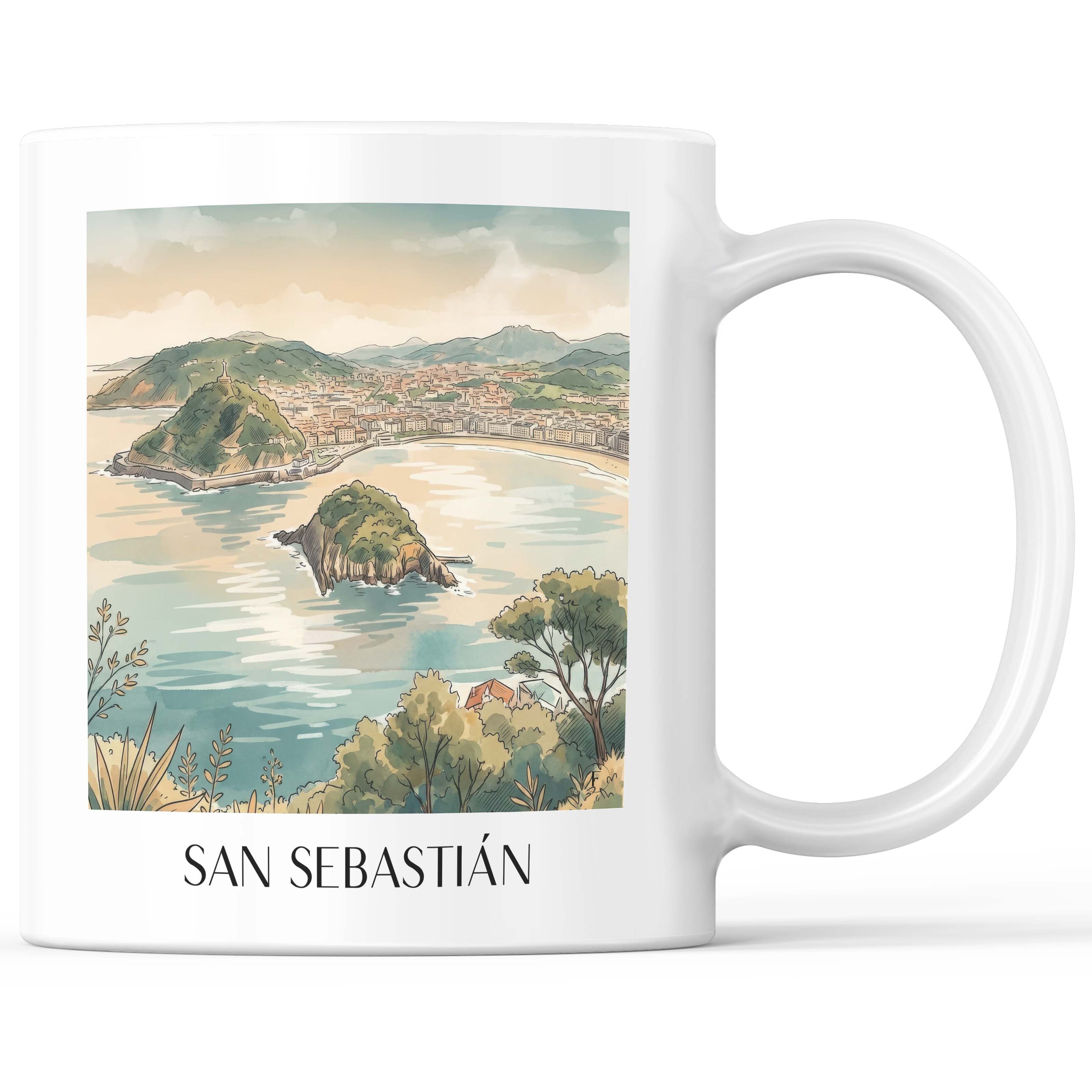 San Sebastián Kaffeebecher - Spanien - Spanien und Spanien Becher - Kaffeetasse im Aquarell Stil - favplace