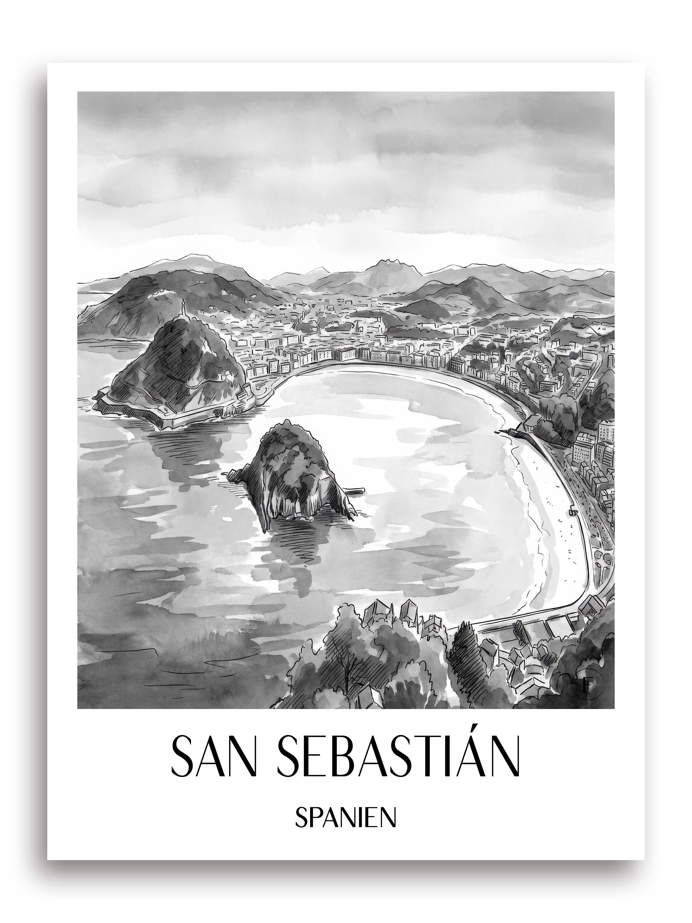 san-sebastián-spanien-spanien-und-spanien-poster-aquarell-schwarz-weiss