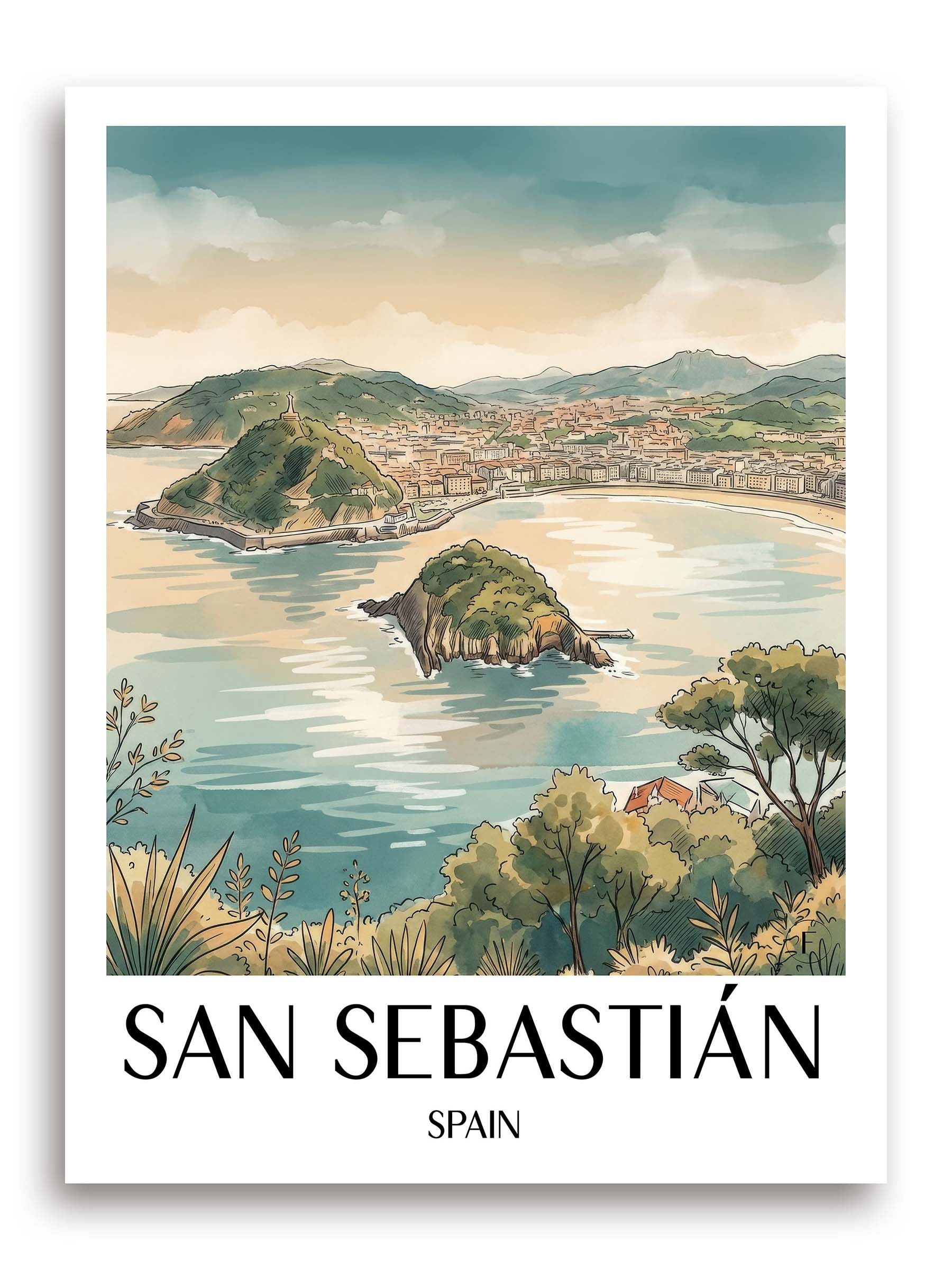 San Sebastián Poster - Spanien - Spanien und Spanien Kunstdruck - Aquarell von A4 bis A1 - favplace