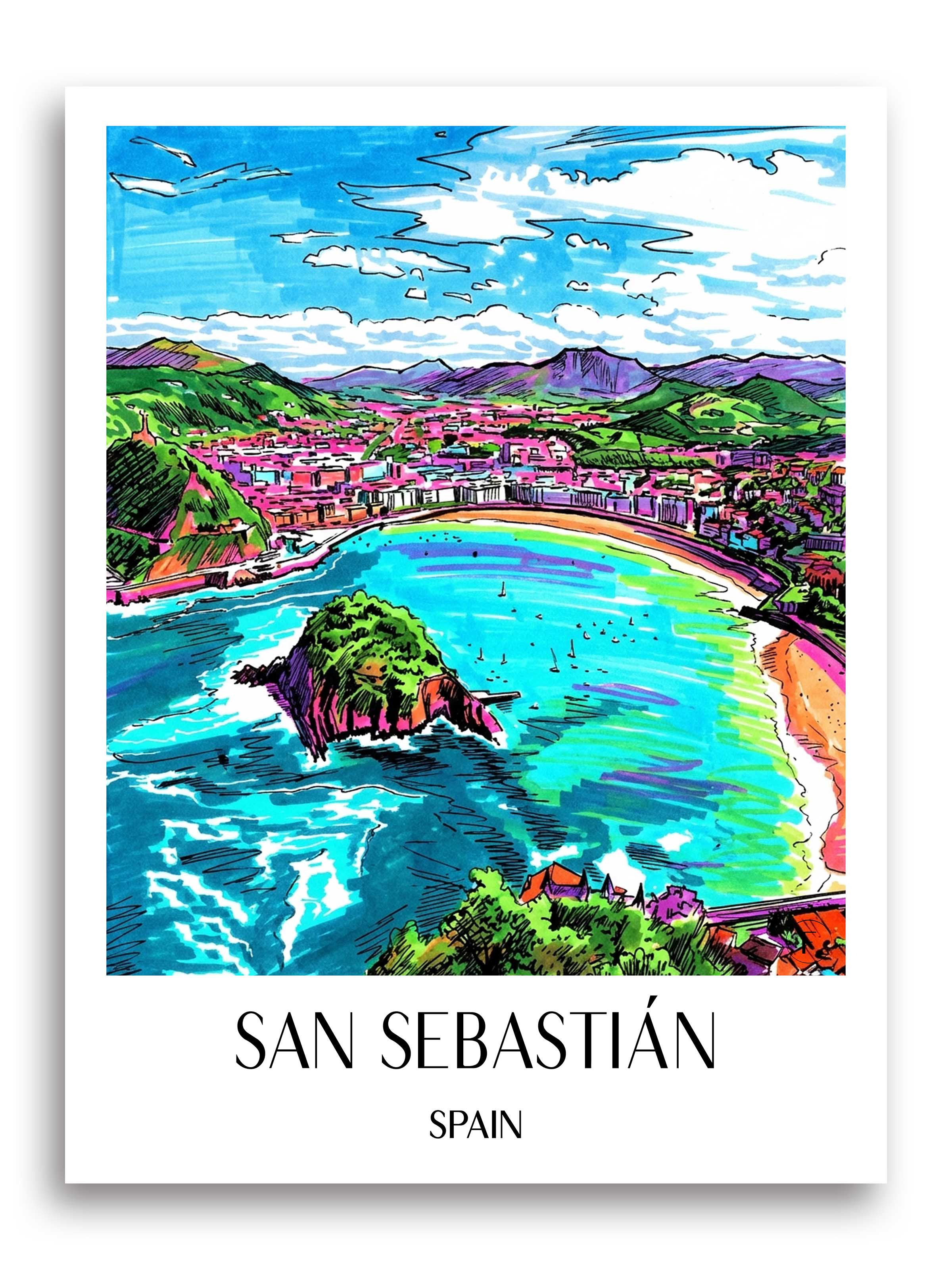 San Sebastián Poster - Spanien - Spanien und Spanien Kunstdruck - Tag Graffiti von A4 bis A1 - favplace