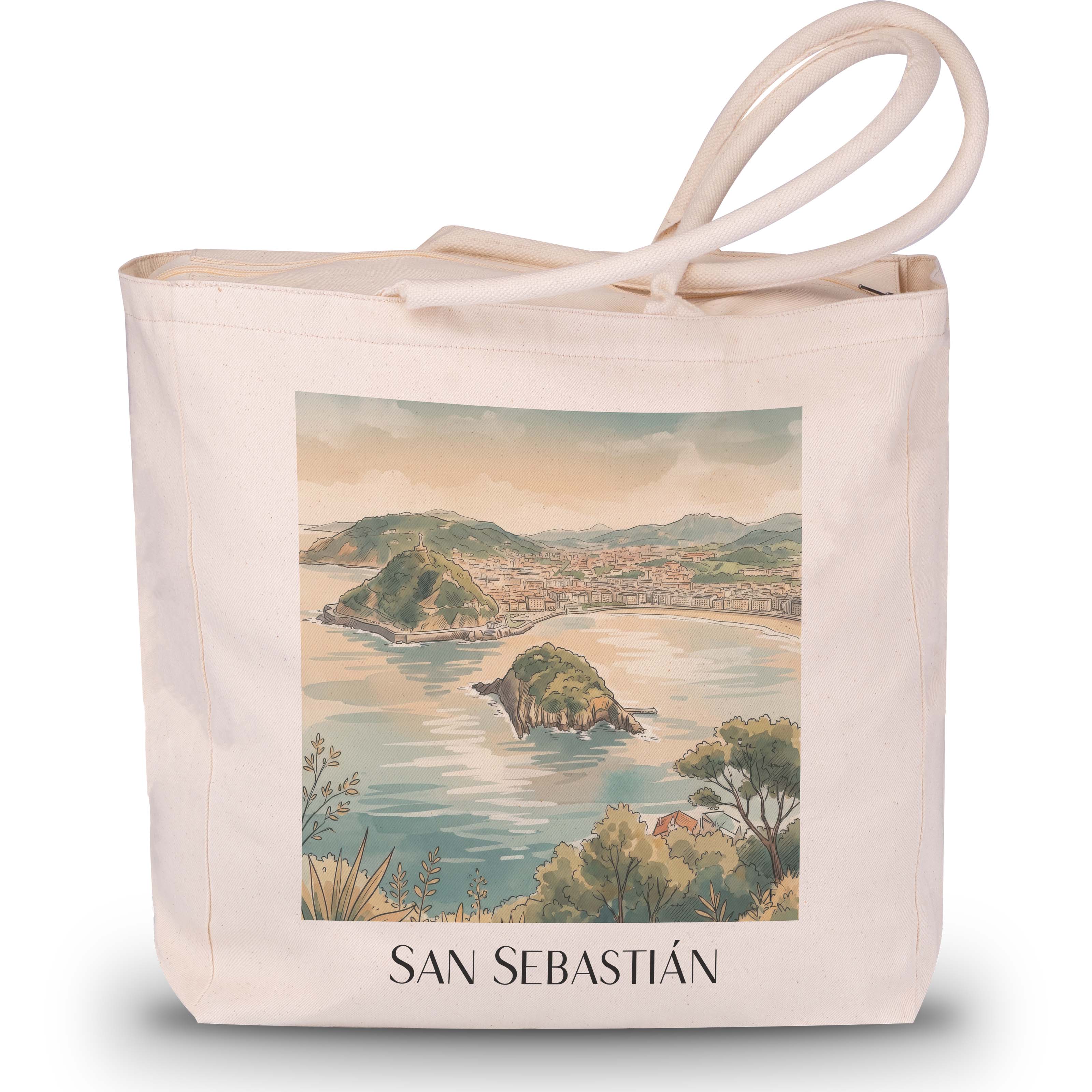 San Sebastián Shopping Tasche - Spanien - Spanien Tote Bag - Einkaufstasche im Aquarell Stil - favplace