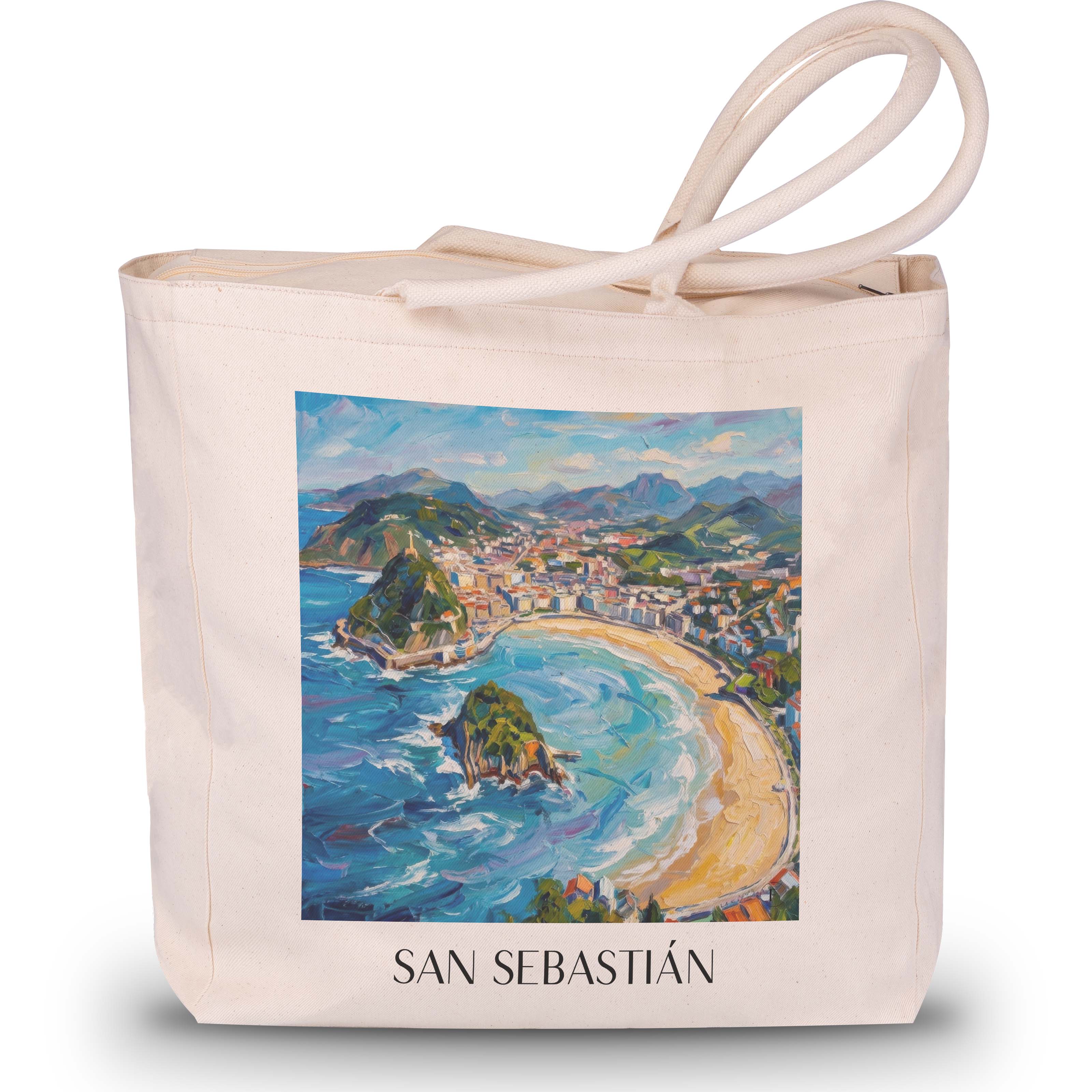 San Sebastián Shopping Tasche - Spanien - Spanien Tote Bag - Einkaufstasche im Ölgemälde Stil - favplace