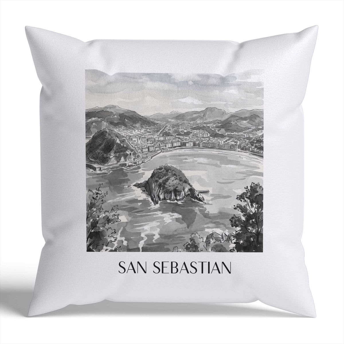 san-sebastian-spanien-spanien-kissenbezug-aquarell-schwarz-weiss