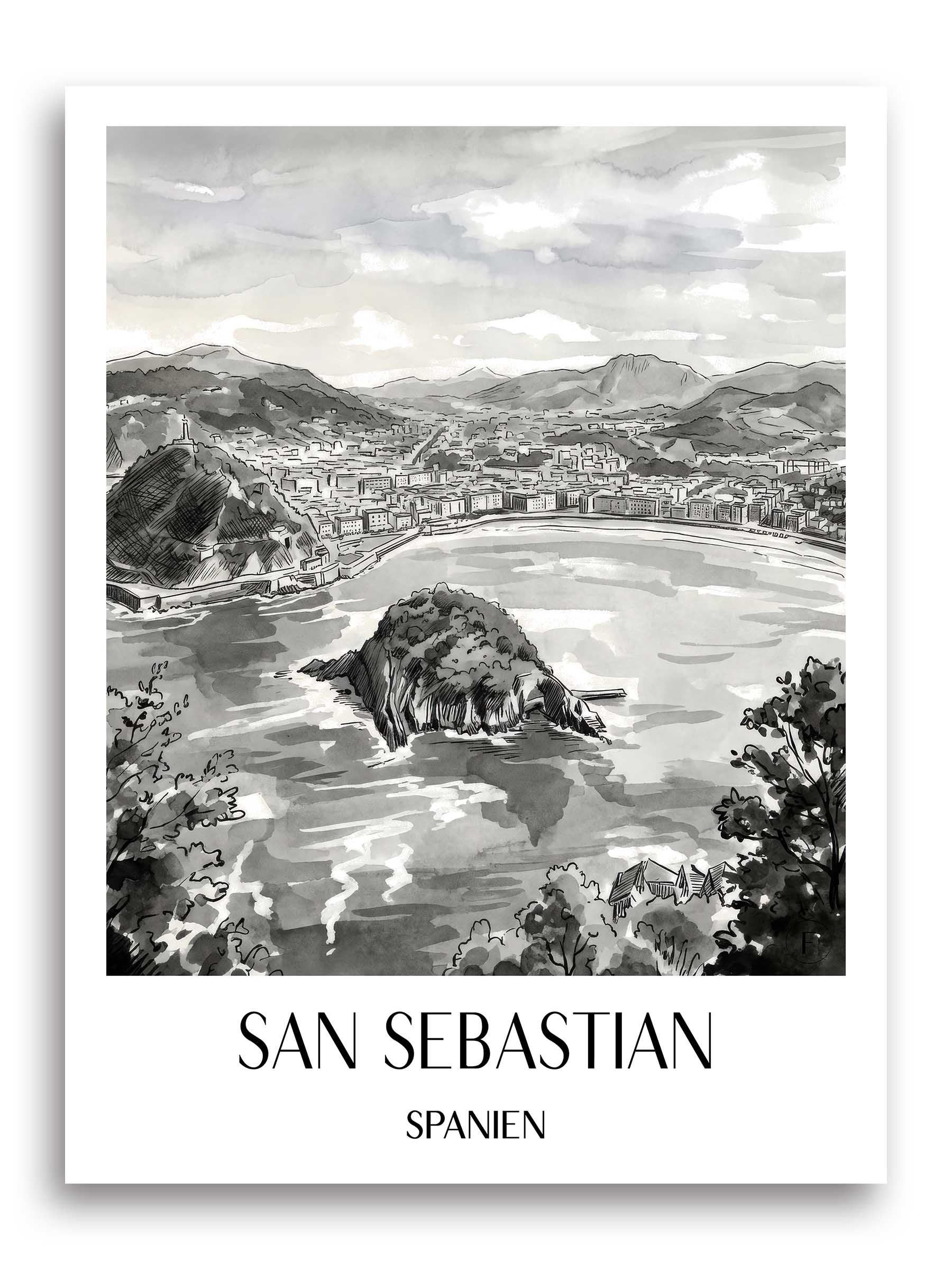 san-sebastian-spanien-poster-aquarell-schwarz-weiss