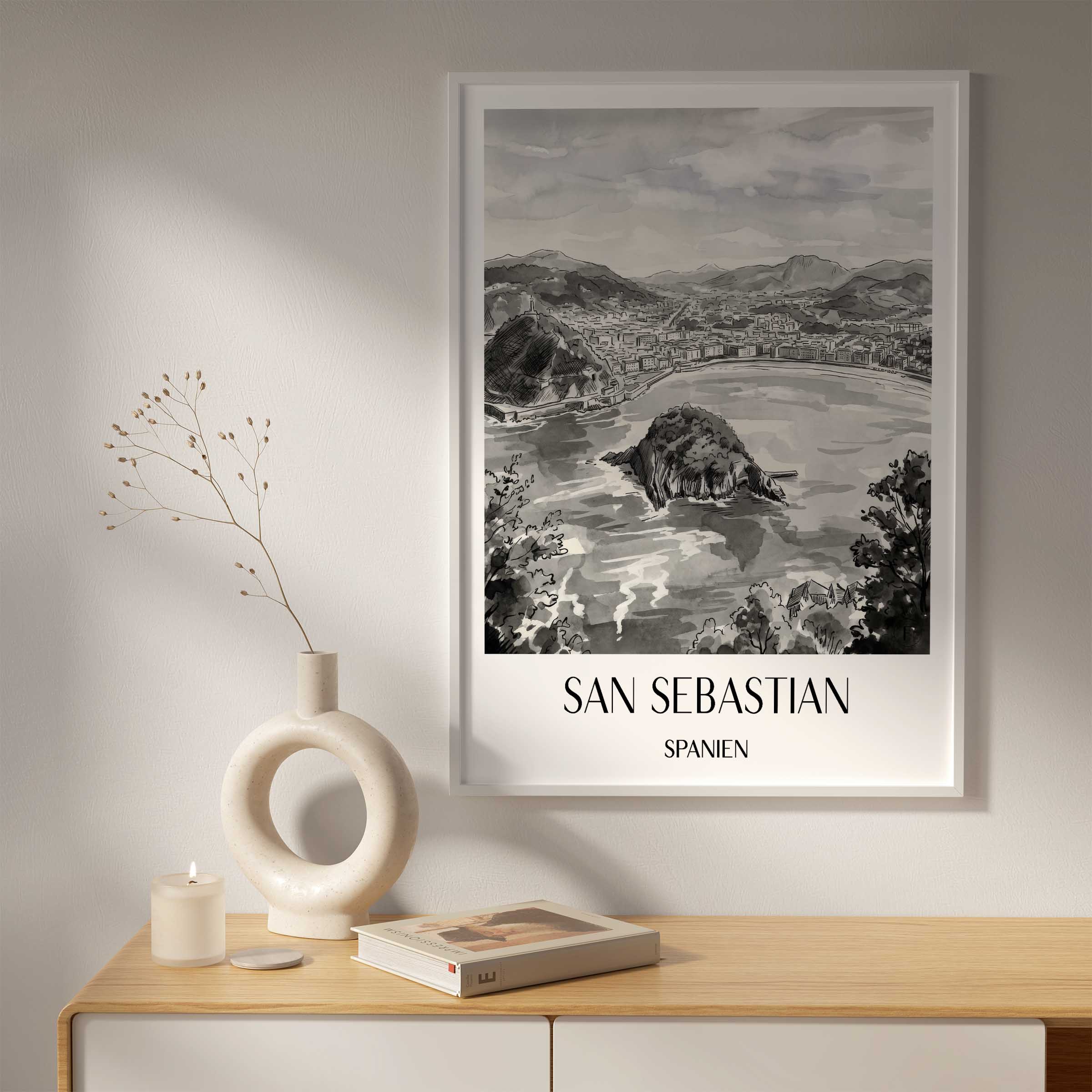san-sebastian-spanien-poster-aquarell-schwarz-weiss