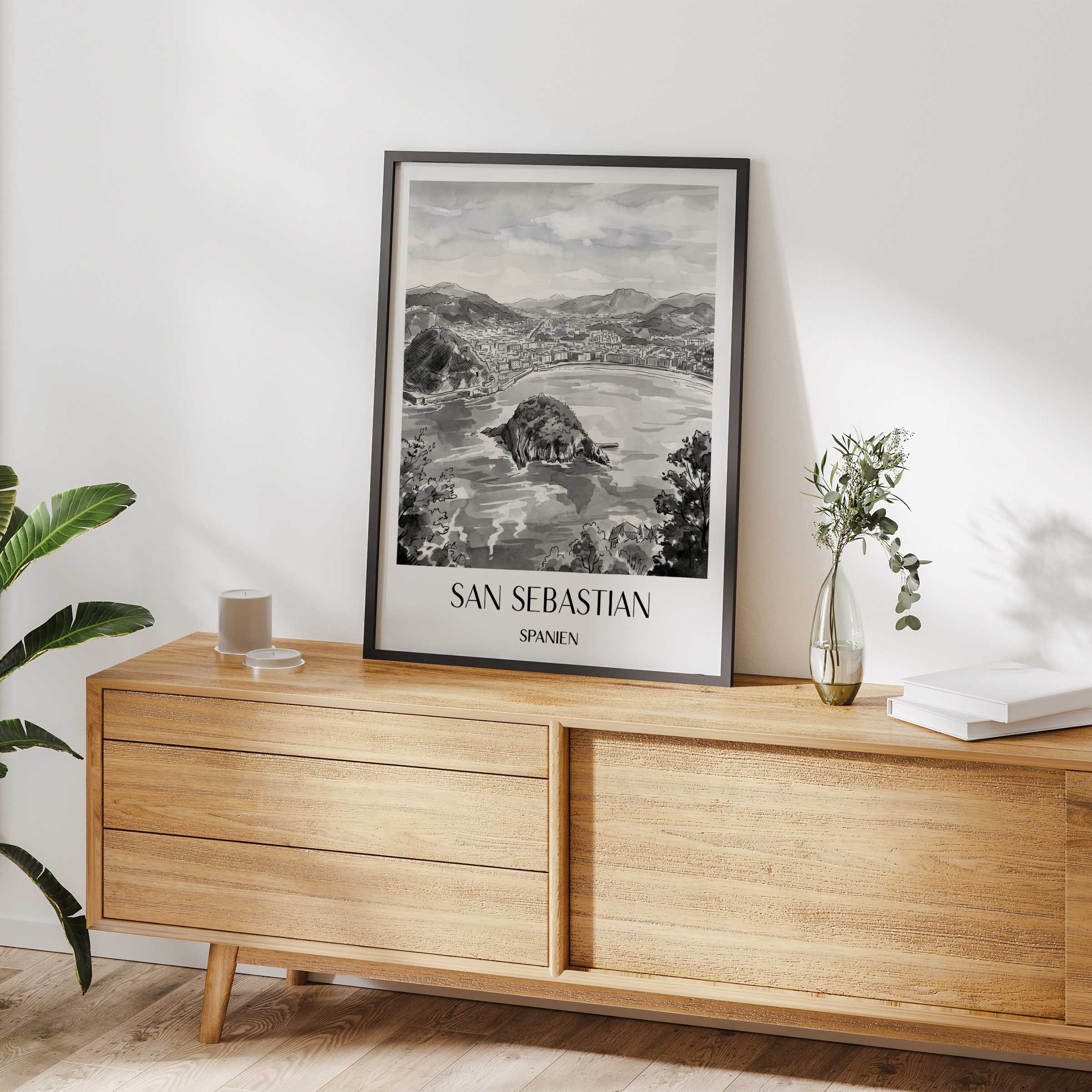 san-sebastian-spanien-poster-aquarell-schwarz-weiss