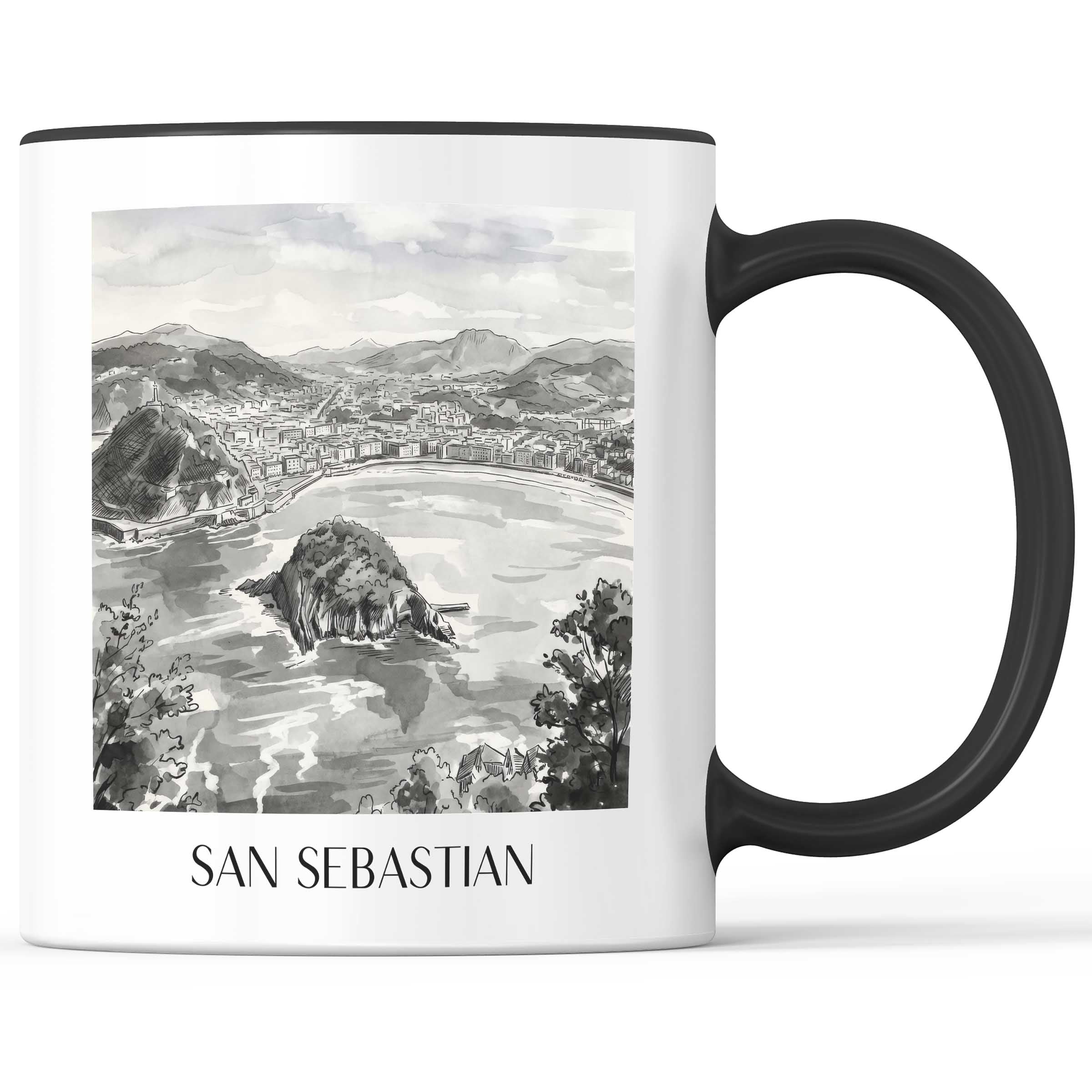 san-sebastian-spanien-kaffeebecher-aquarell-schwarz-weiss