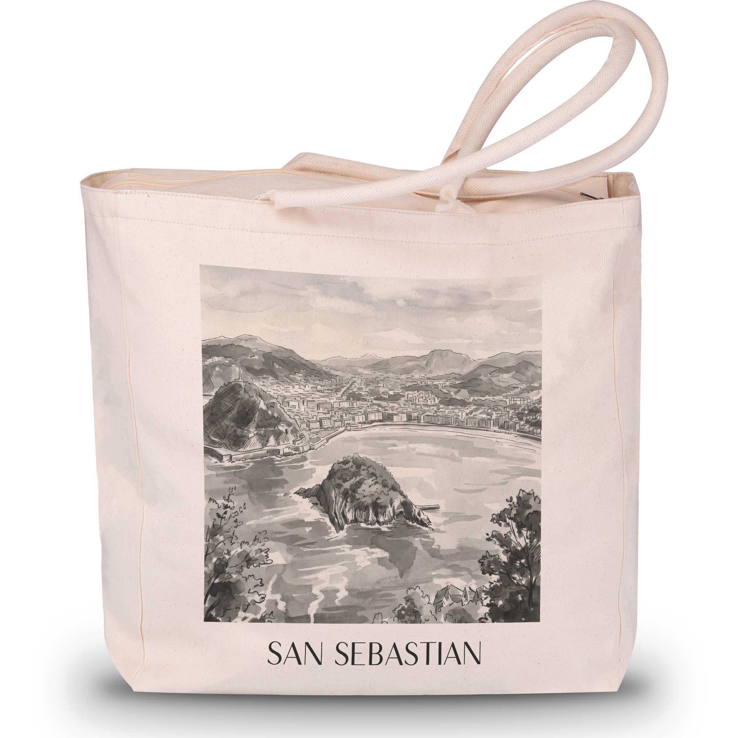 San Sebastian - Spanien Tote Bag - Einkaufstasche im Aquarell Schwarz-Weiß Stil - favplace