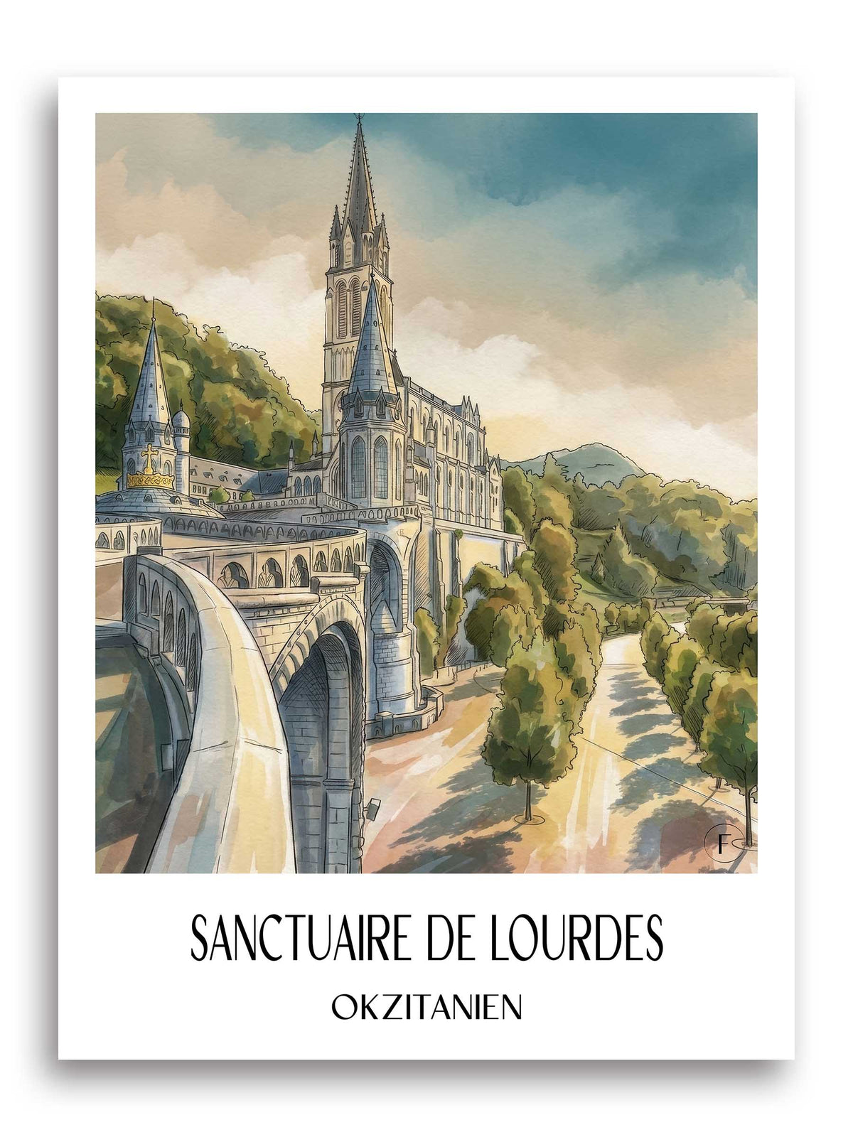 sanctuaire-de-lourdes-okzitanien-frankreich-poster-aquarell
