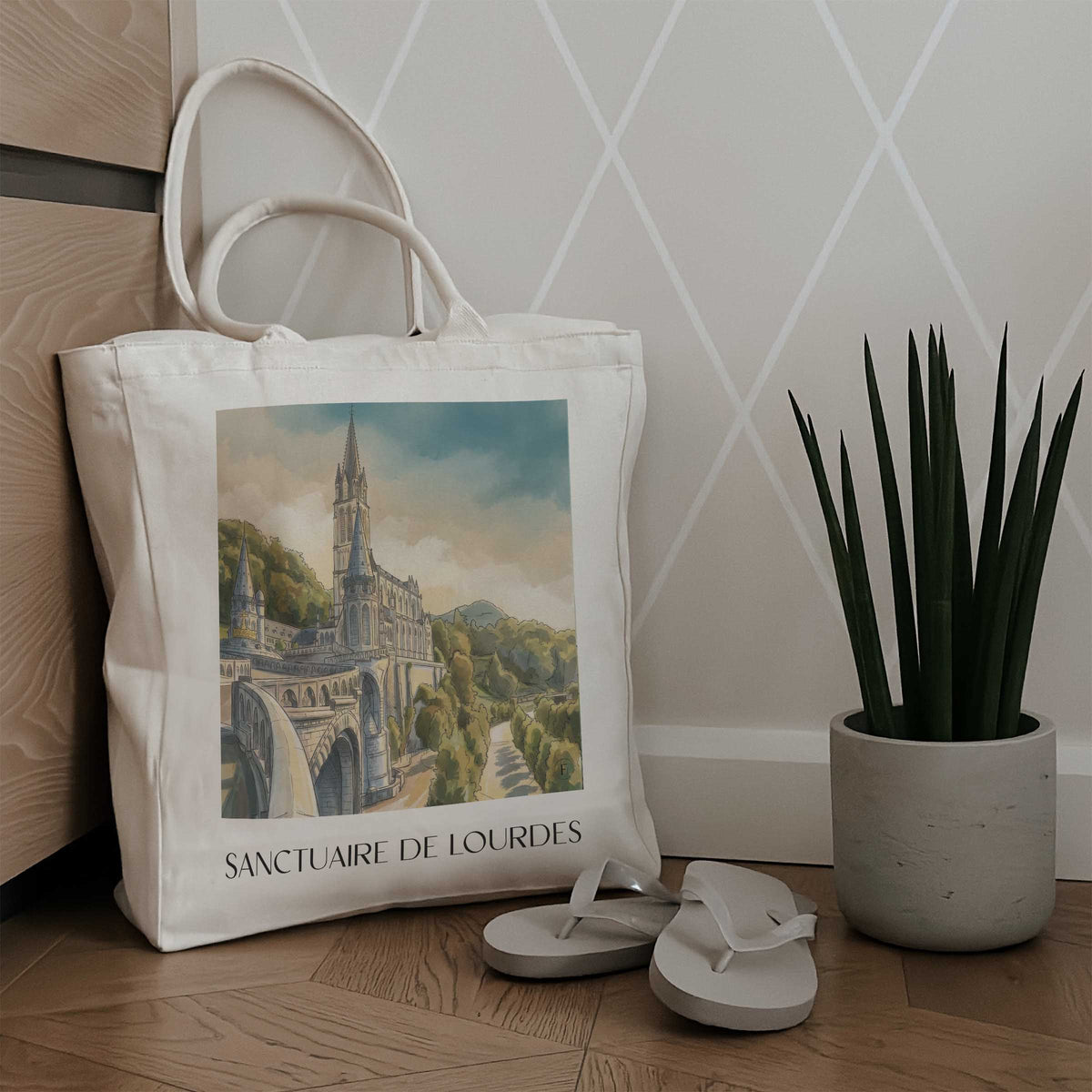 sanctuaire-de-lourdes-okzitanien-frankreich-einkaufstasche-aquarell