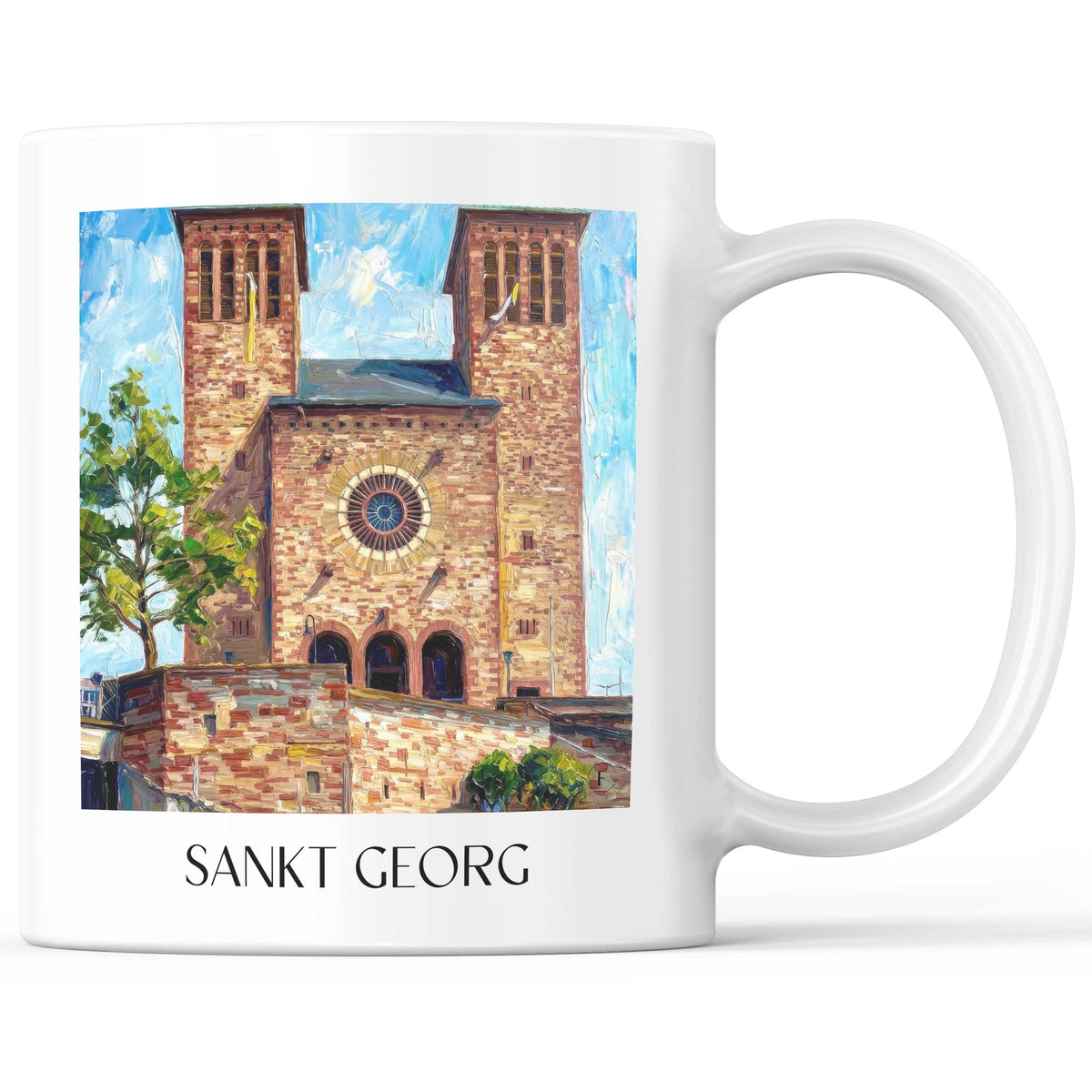 Sankt Georg Kaffeebecher - Bensheim - Deutschland Becher - Kaffeetasse im Ölgemälde Stil - favplace