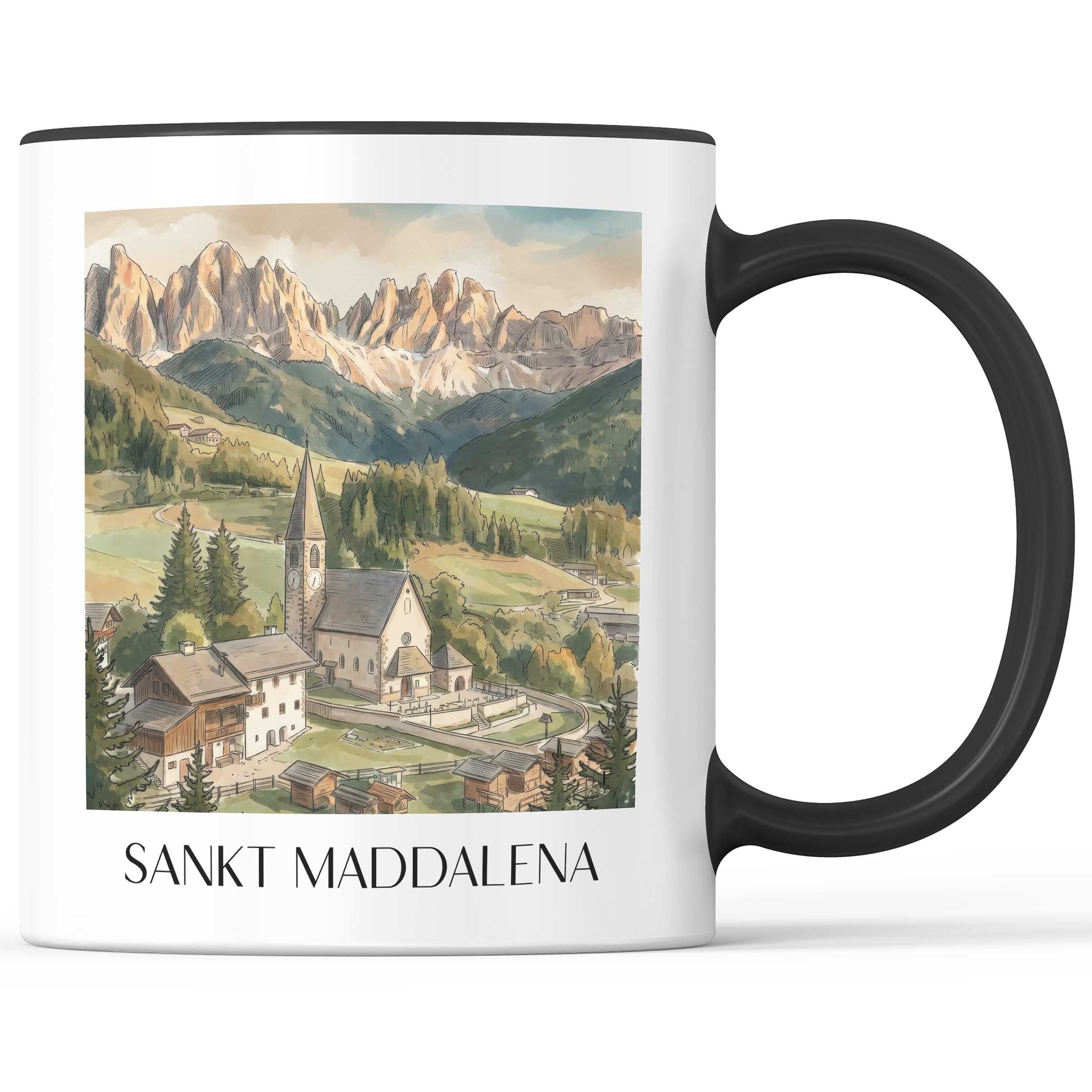 sankt-maddalena-trentino-südtirol-italien-kaffeebecher-aquarell