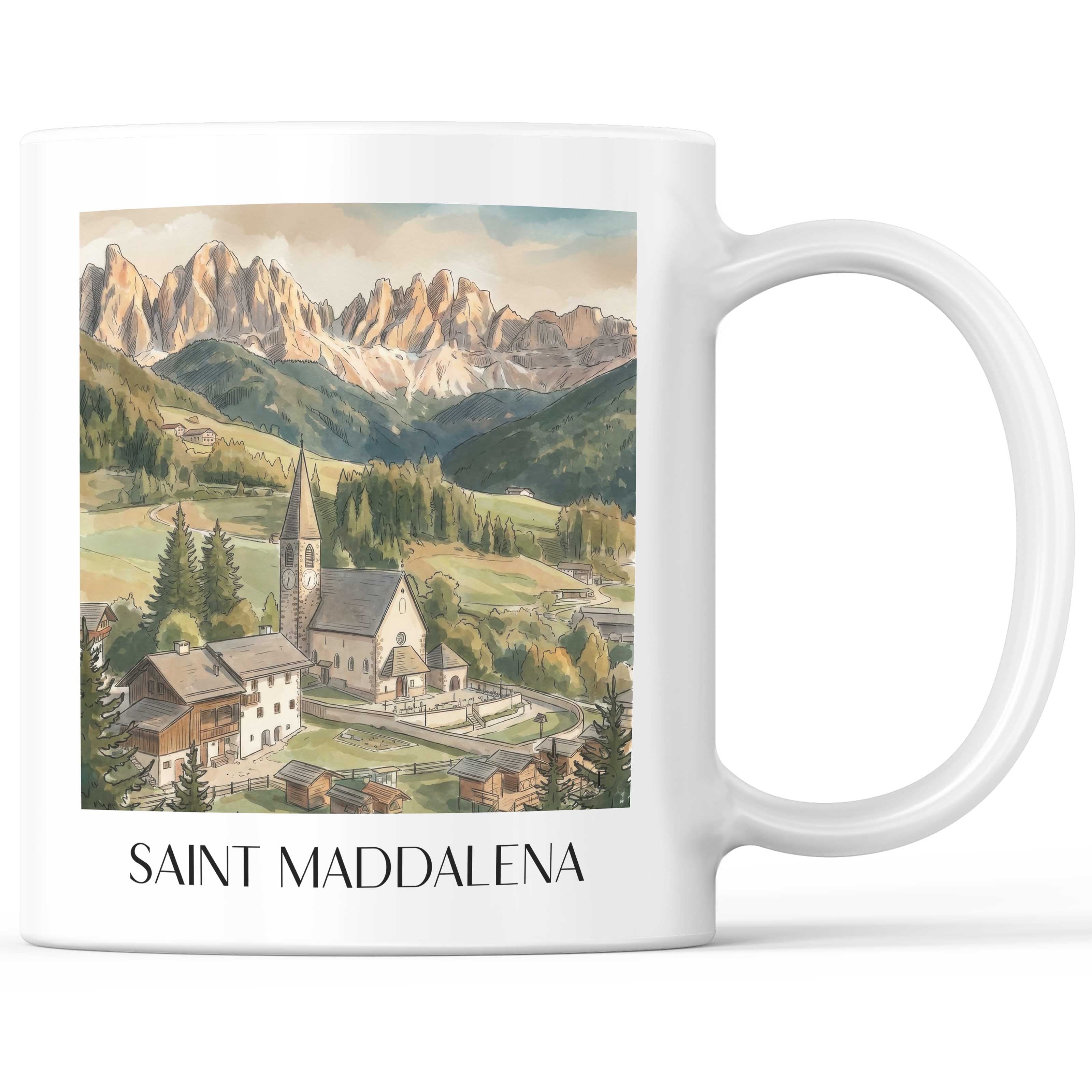Sankt Maddalena Kaffeebecher - Trentino-Südtirol - Italien Becher - Kaffeetasse im Aquarell Stil - favplace