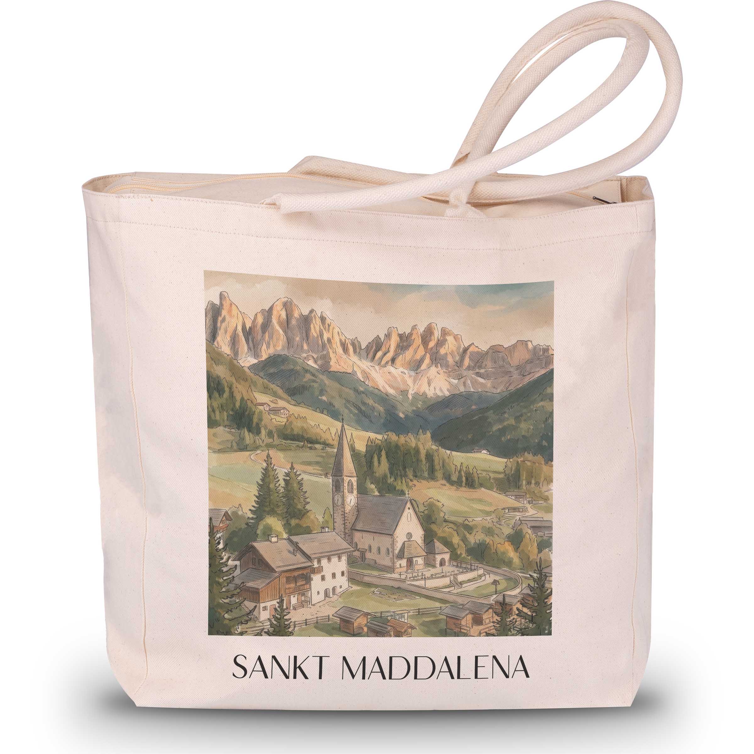 sankt-maddalena-trentino-südtirol-italien-einkaufstasche-aquarell