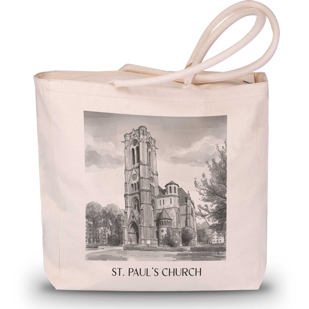 Sankt Pauli Kirche Shopping Tasche - Braunschweig - Deutschland Tote Bag - Einkaufstasche im Aquarell Schwarz-Weiß Stil - favplace