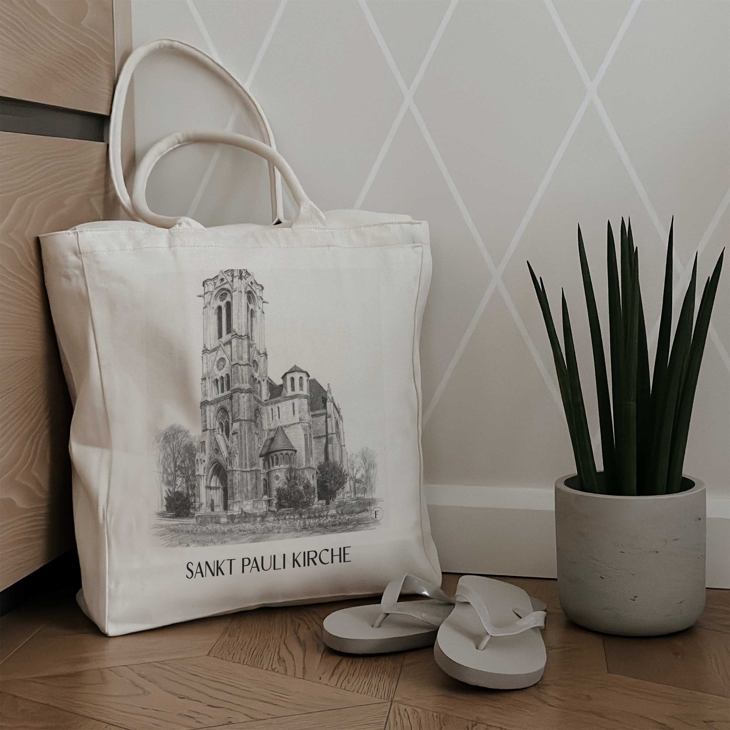 sankt-pauli-kirche-braunschweig-deutschland-einkaufstasche-bleistift-zeichnung-drawing
