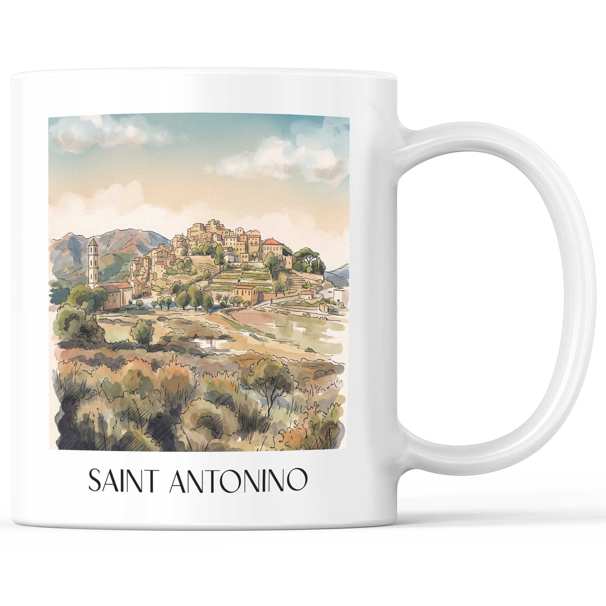 Sant’Antonino Kaffeebecher - Balagne - Frankreich Becher - Kaffeetasse im Aquarell Stil