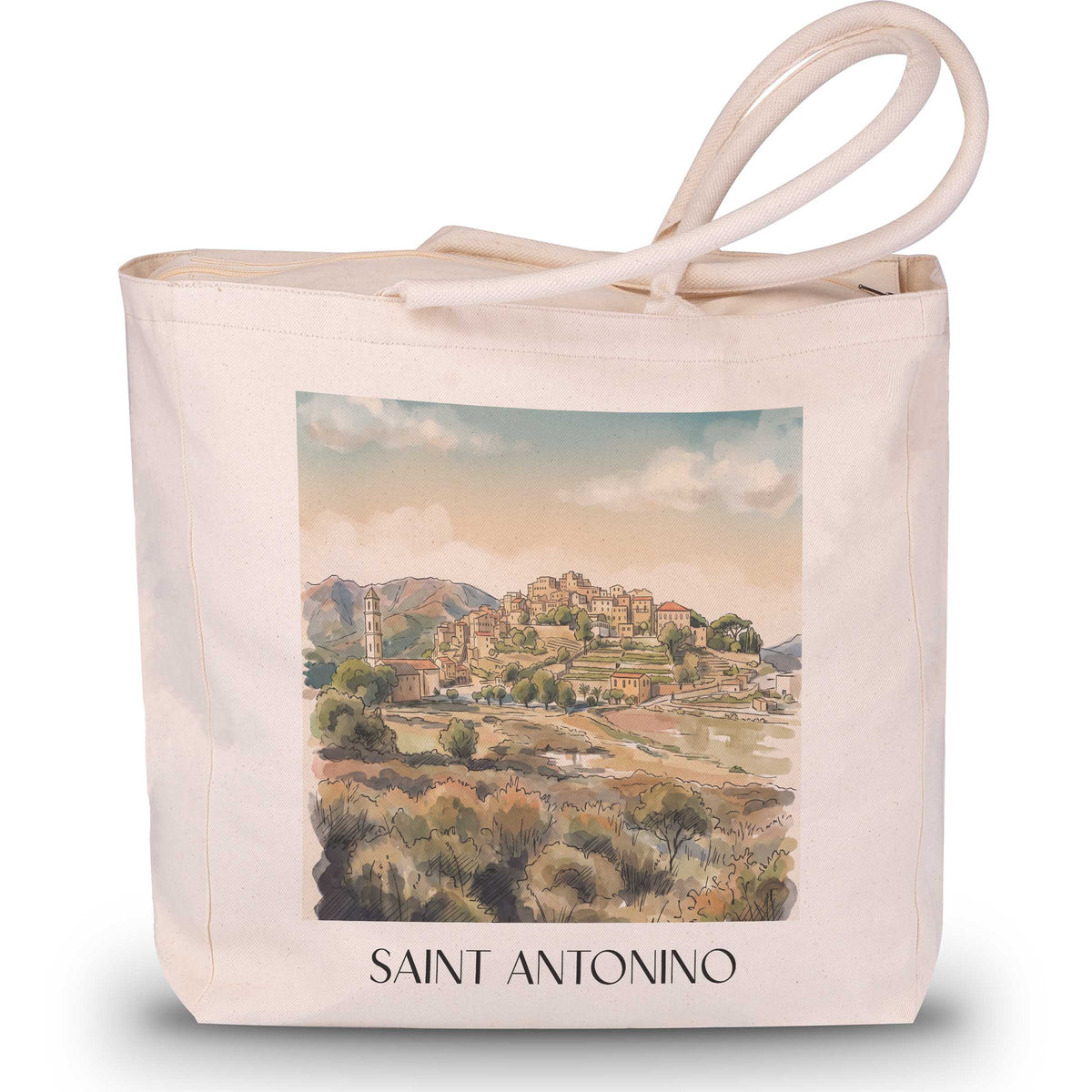 Sant’Antonino Shopping Tasche - Balagne - Frankreich Tote Bag - Einkaufstasche im Aquarell Stil - favplace