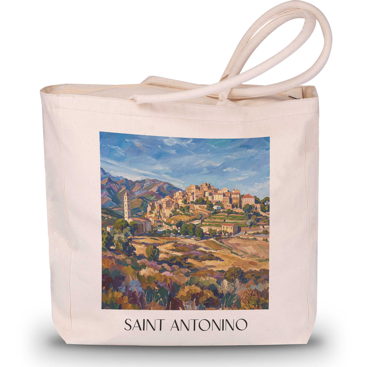 Sant’Antonino Shopping Tasche - Balagne - Frankreich Tote Bag - Einkaufstasche im Ölgemälde Stil