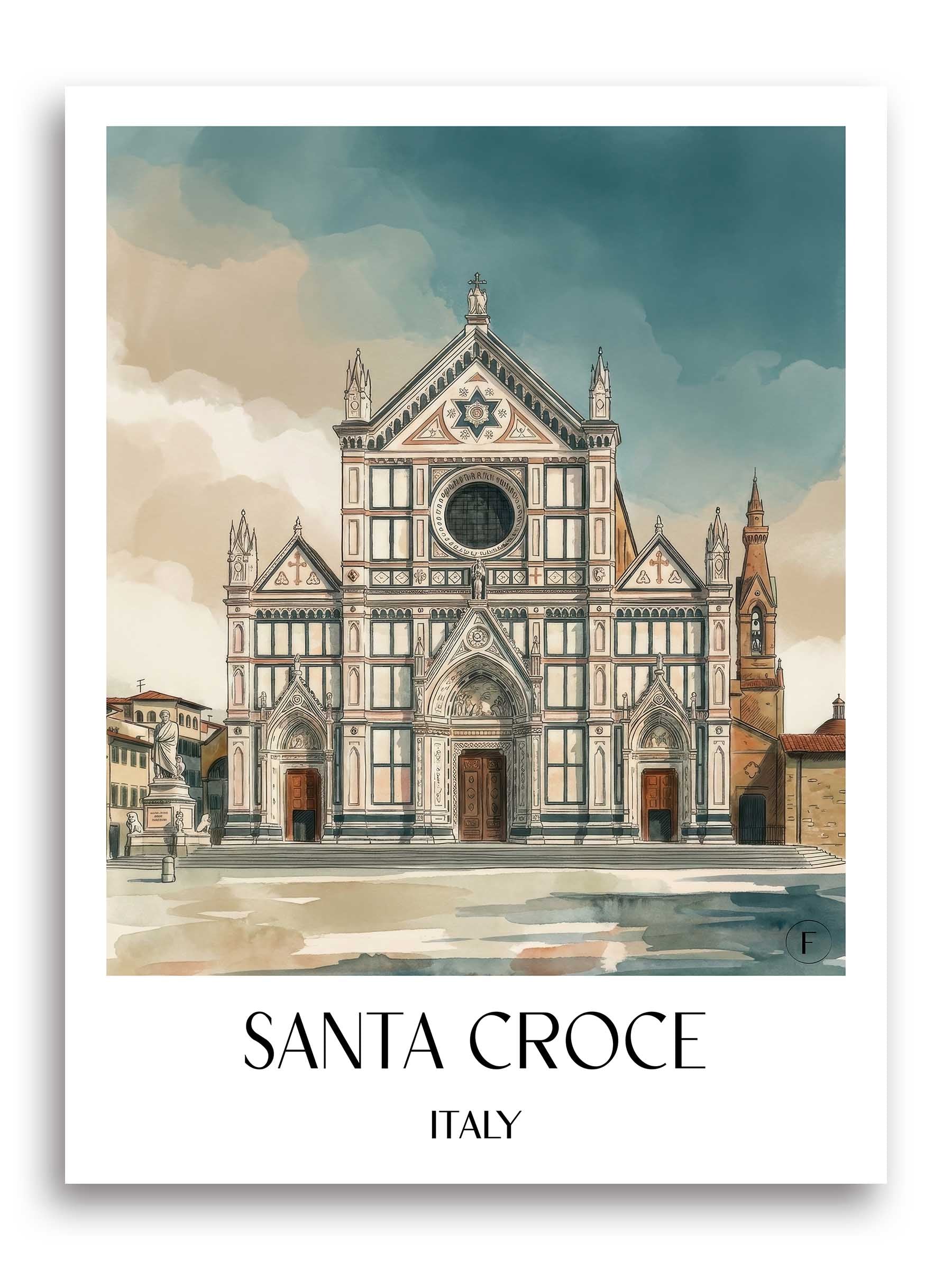 Santa Croce Poster - Florenz - Italien Kunstdruck - Aquarell von A4 bis A1 - favplace