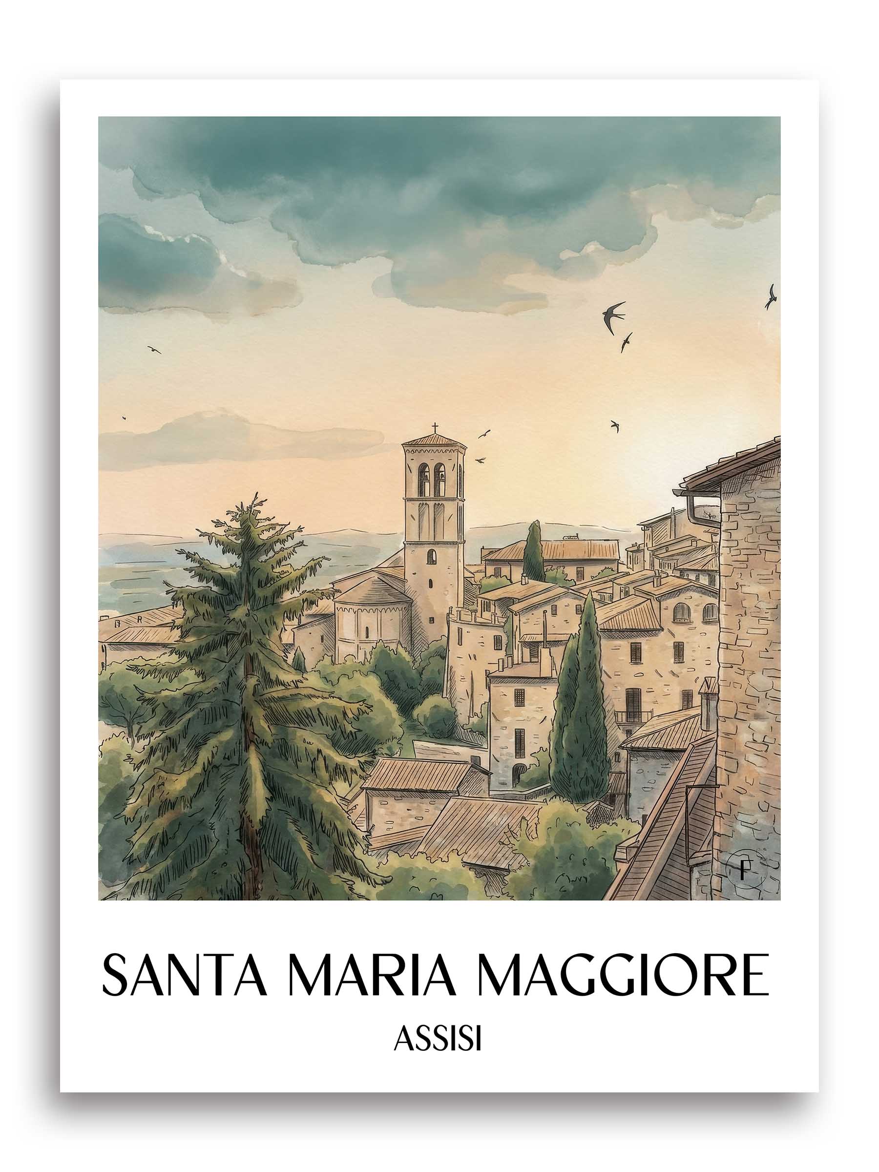 santa-maria-maggiore-assisi-italien-poster-aquarell