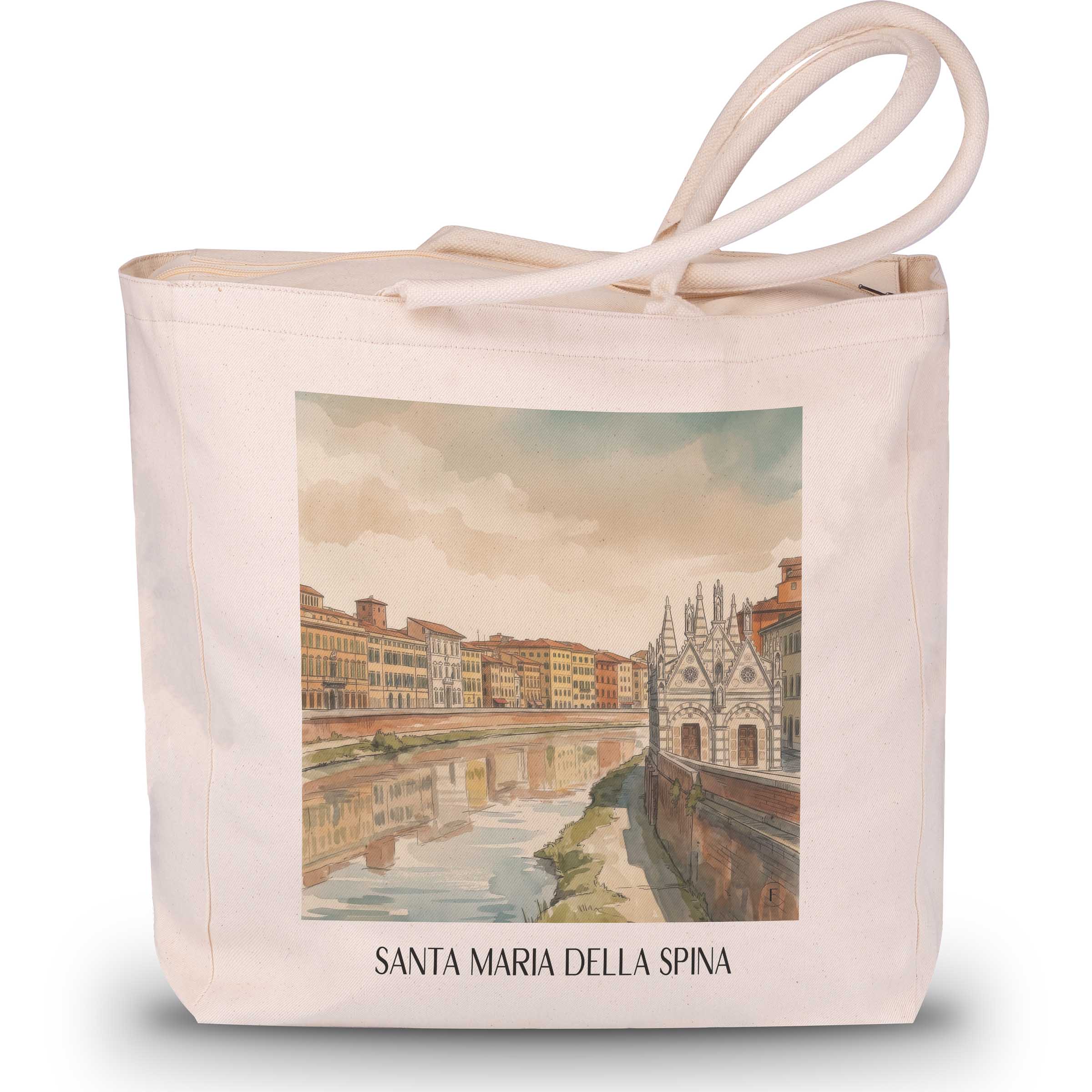 santa-maria-della-spina-pisa-italien-einkaufstasche-aquarell
