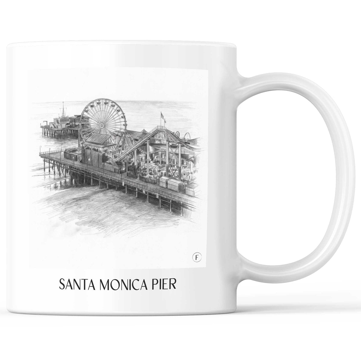 Santa Monica Pier Kaffeebecher - Californien - USA Becher - Kaffeetasse im Zeichnung Stil - favplace