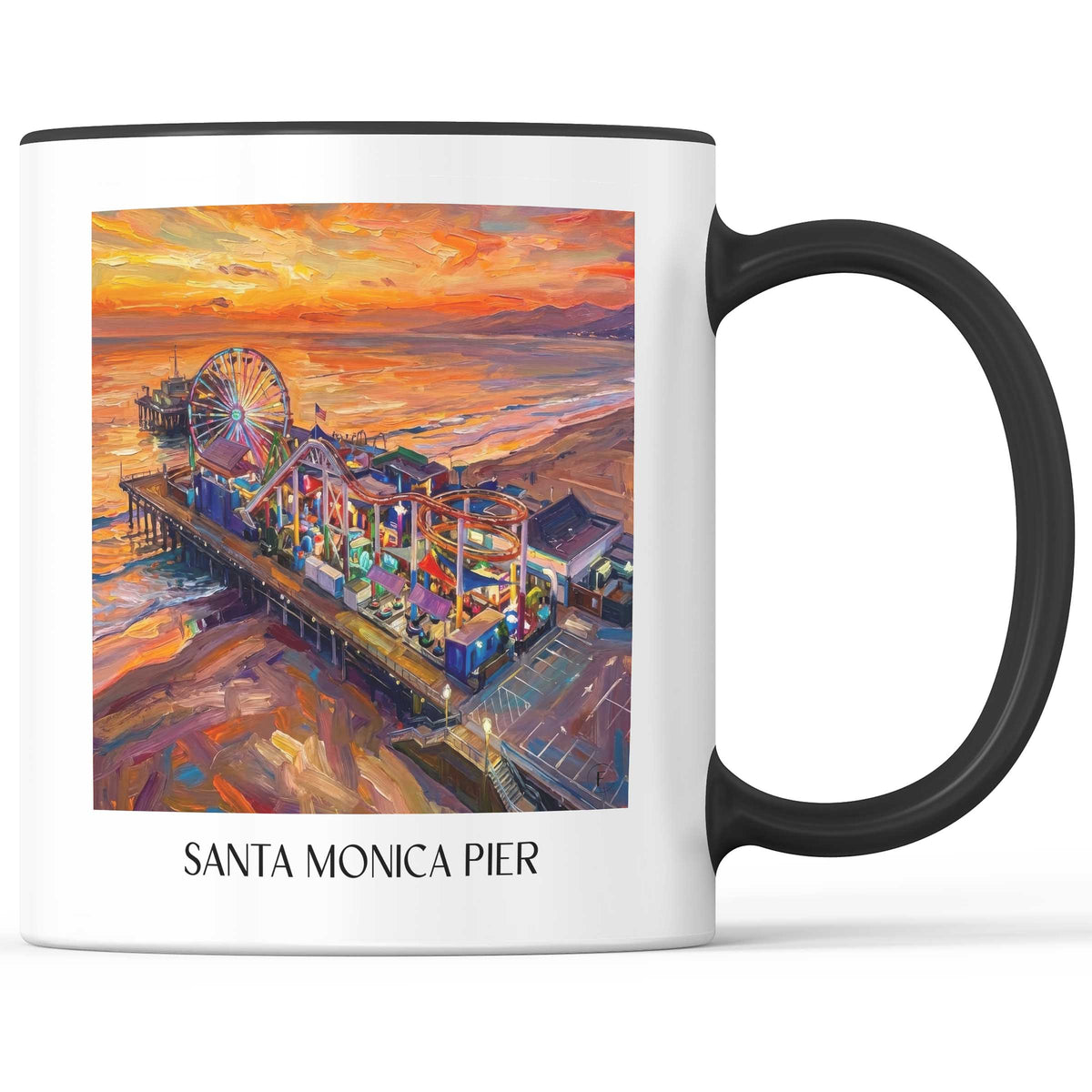 Santa Monica Pier Kaffeebecher - Californien - USA Becher - Kaffeetasse im Ölgemälde Stil - favplace