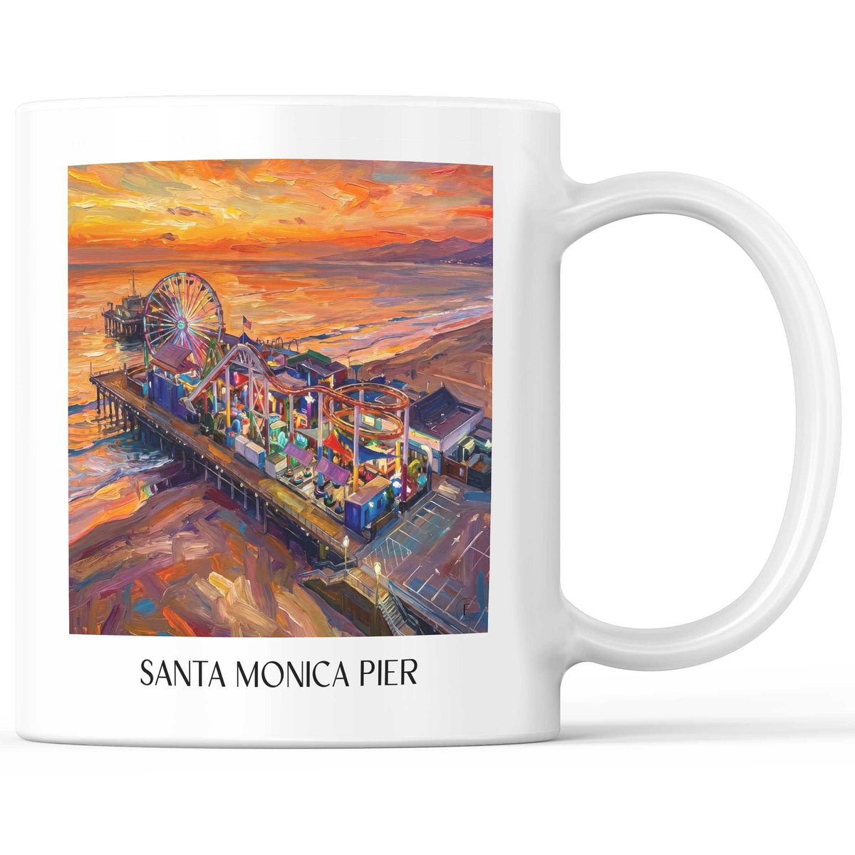 Santa Monica Pier Kaffeebecher - Californien - USA Becher - Kaffeetasse im Ölgemälde Stil - favplace
