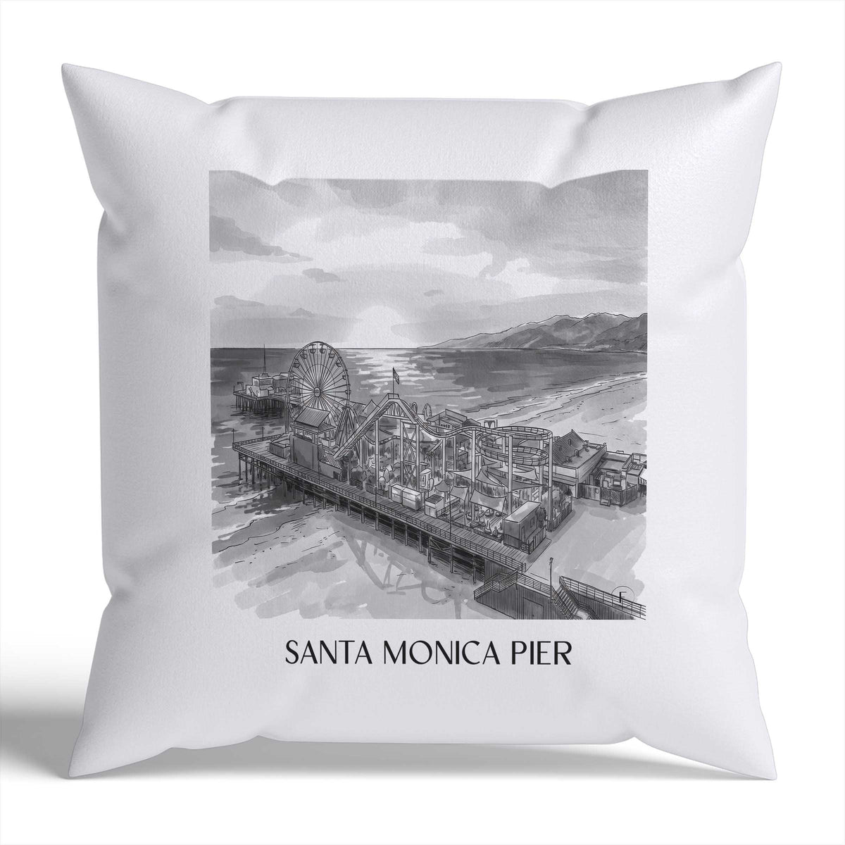 santa-monica-pier-usa-usa-kissenbezug-aquarell-schwarz-weiss