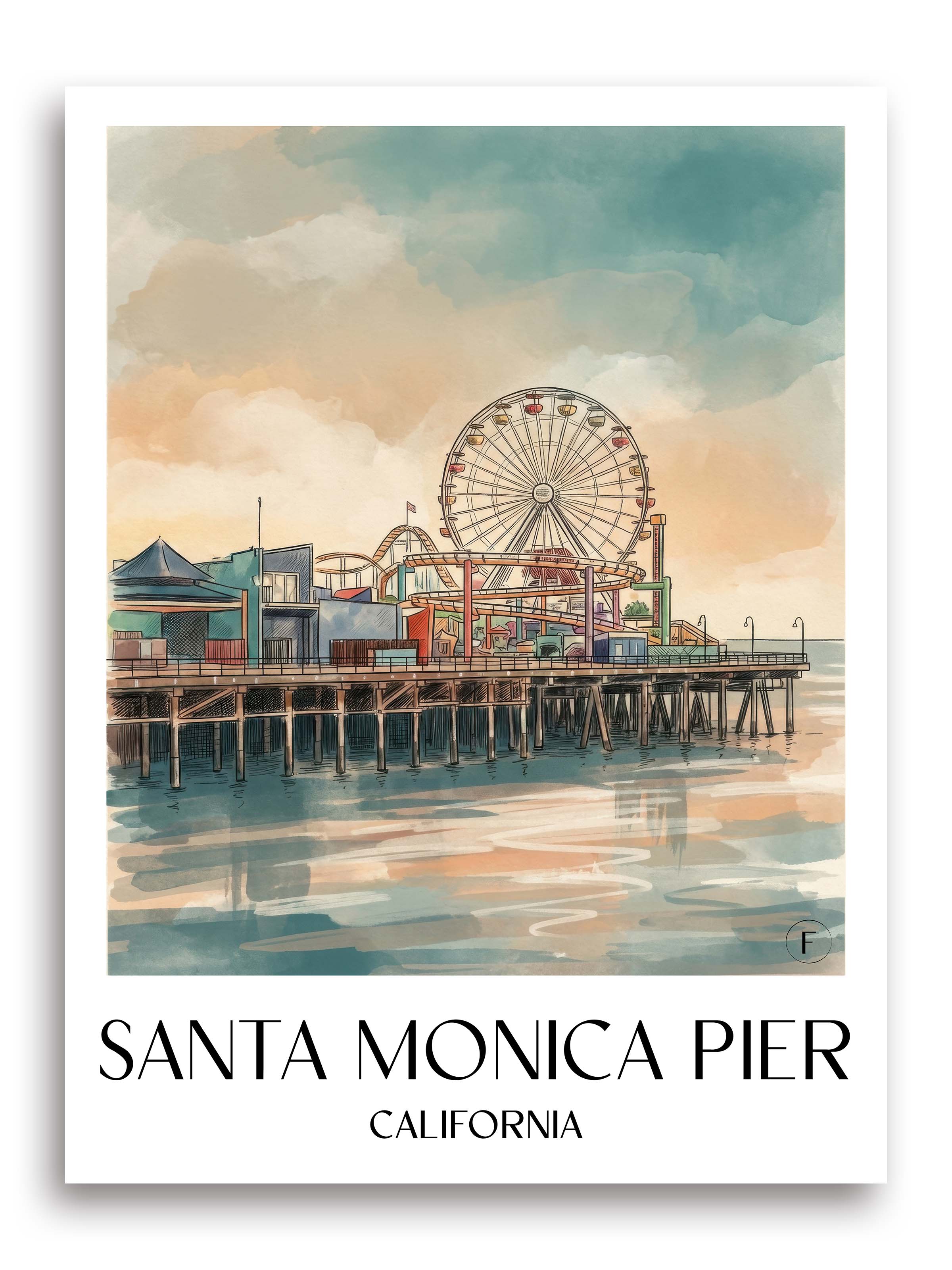 Santa Monica Pier Poster - Californien - USA Kunstdruck - Aquarell von A4 bis A1 - favplace