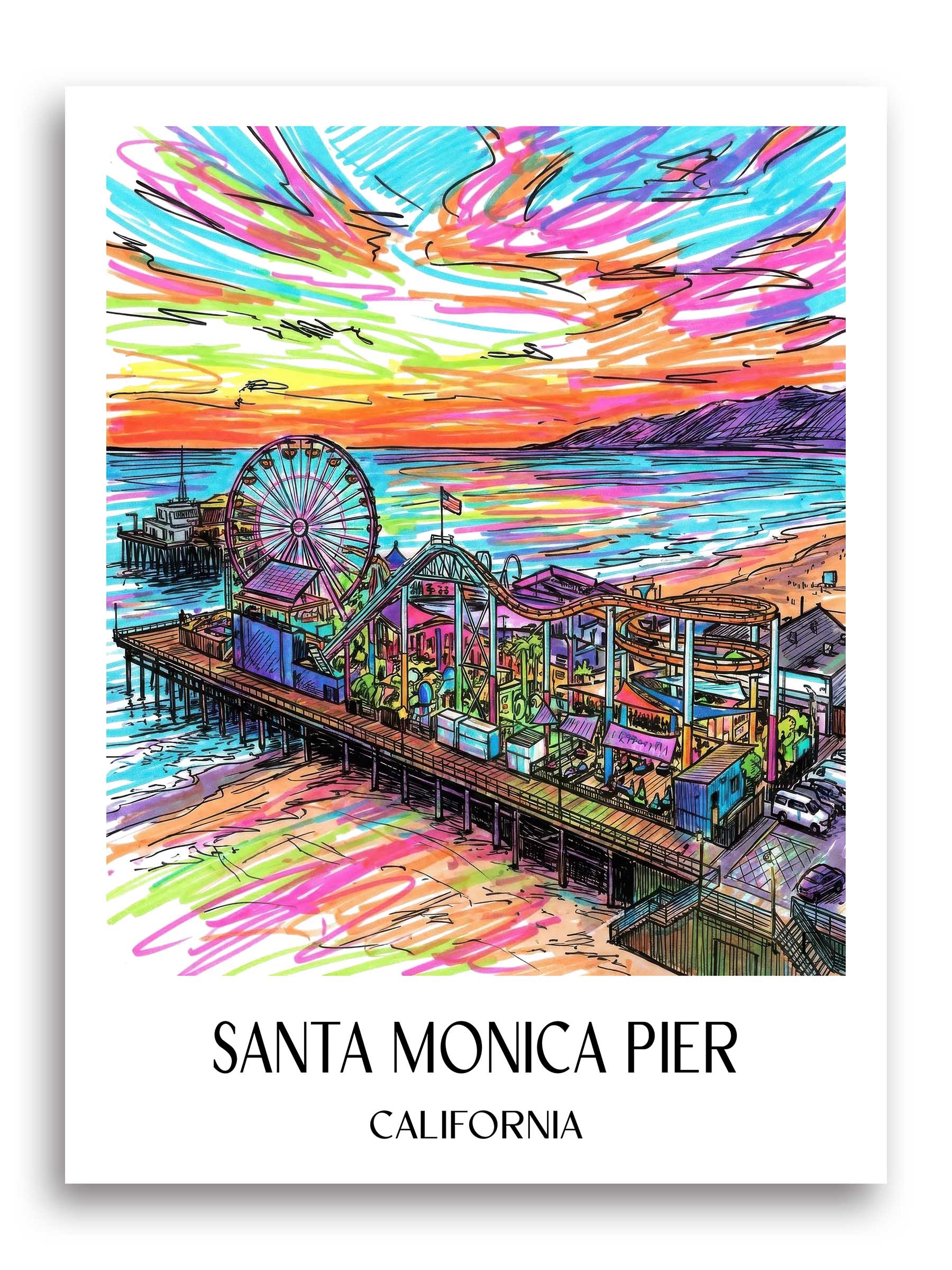 Santa Monica Pier Poster - Californien - USA Kunstdruck - Tag Graffiti von A4 bis A1 - favplace