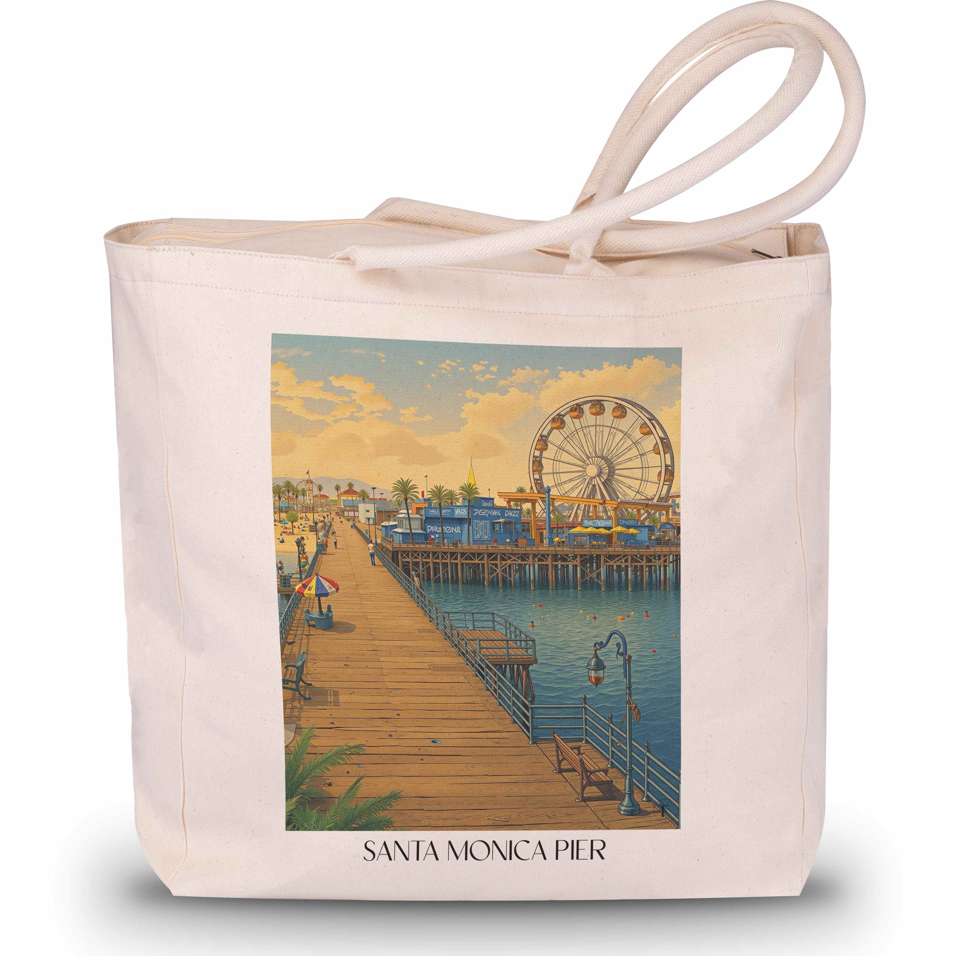 Santa Monica Pier Shopping Tasche - Californien - USA Tote Bag - Einkaufstasche im Aquarell Stil - favplace