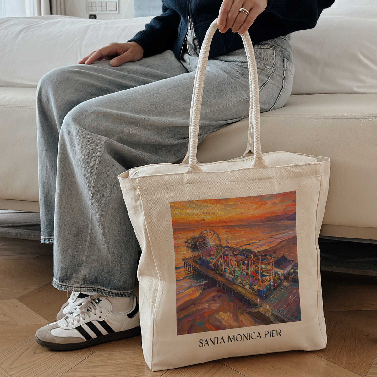 santa-monica-pier-californien-usa-einkaufstasche-oil-painting-oelgemaelde