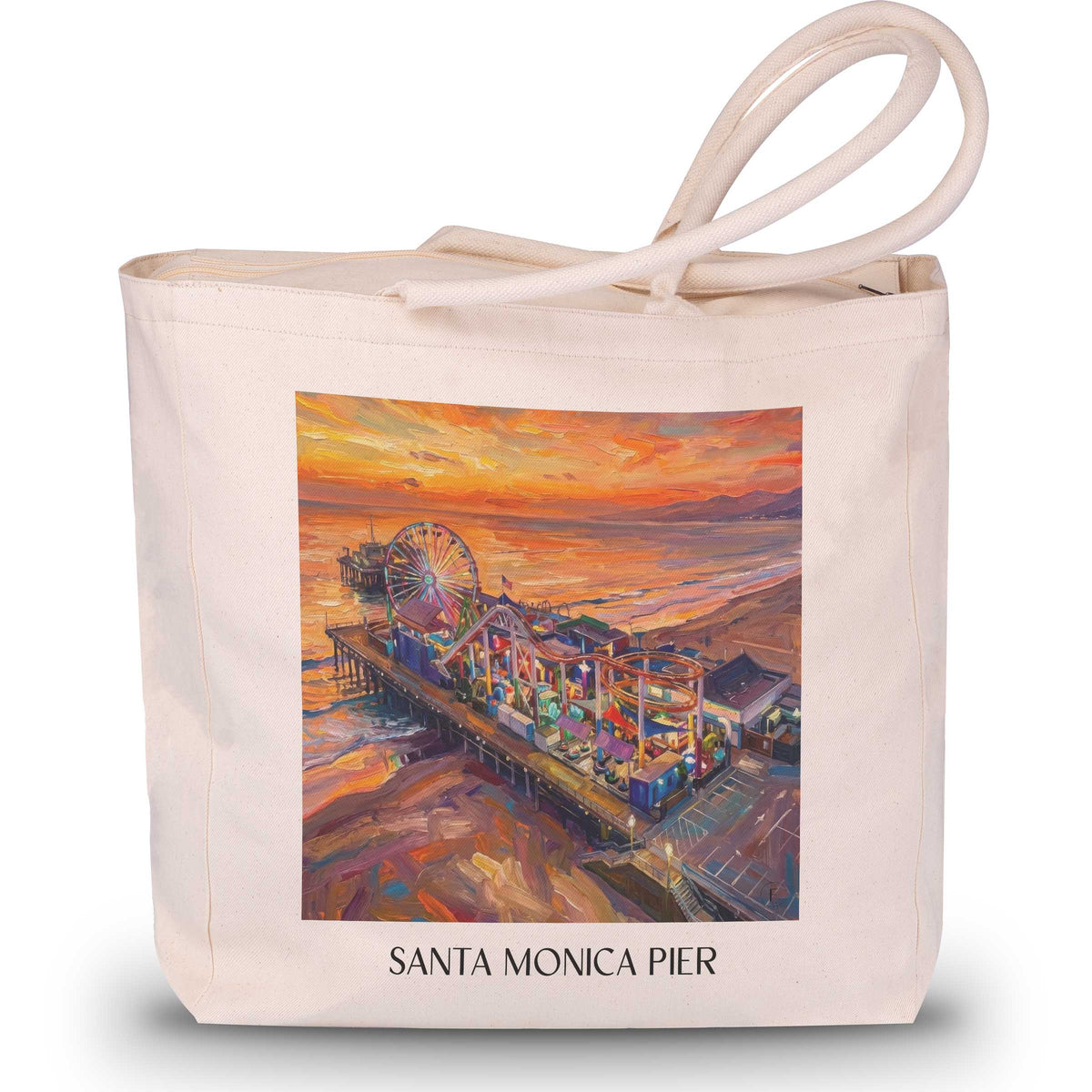 Santa Monica Pier Shopping Tasche - Californien - USA Tote Bag - Einkaufstasche im Ölgemälde Stil - favplace