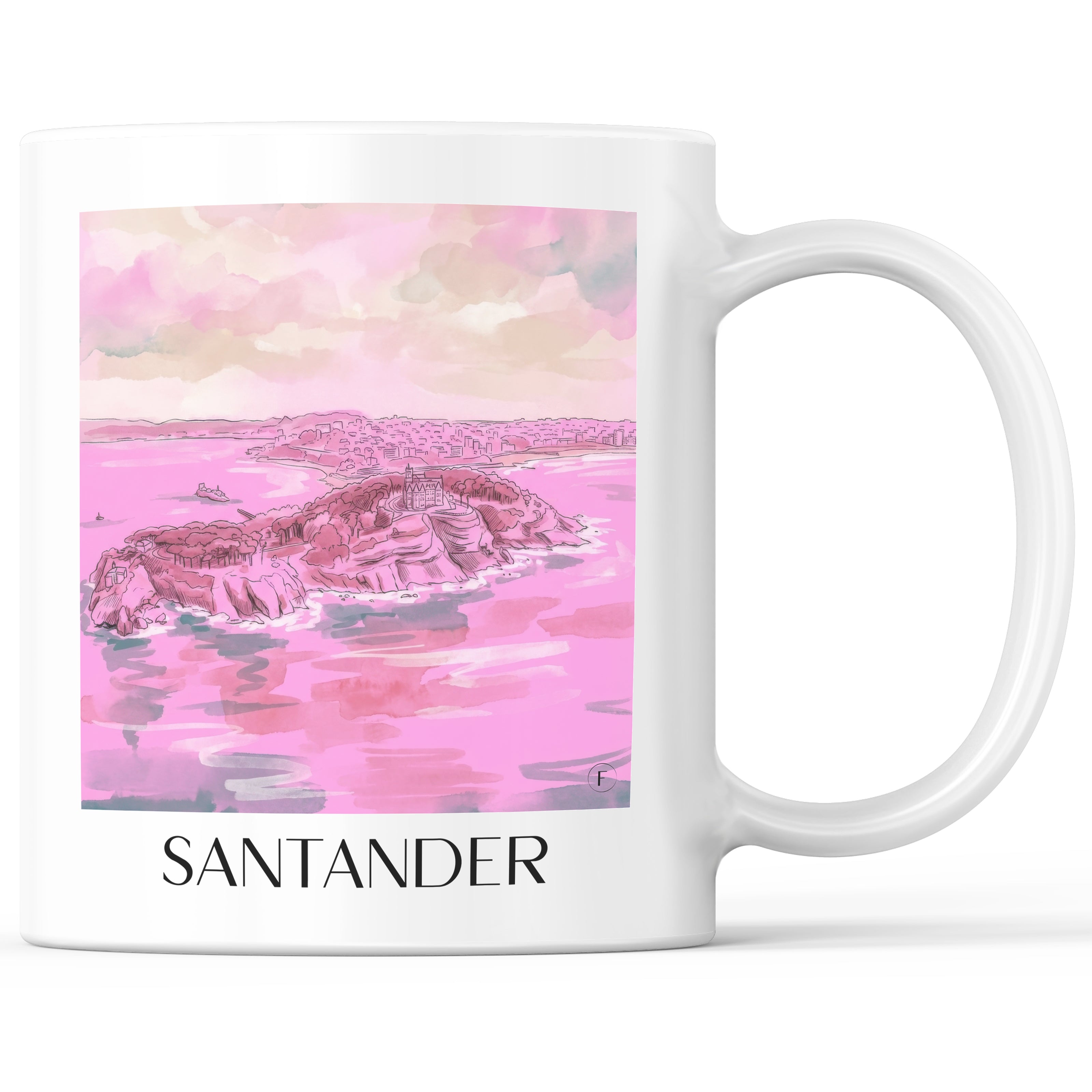 Santander Kaffeebecher - Spanien - Spanien und Spanien Becher - Kaffeetasse im Aquarell Pink Stil - favplace
