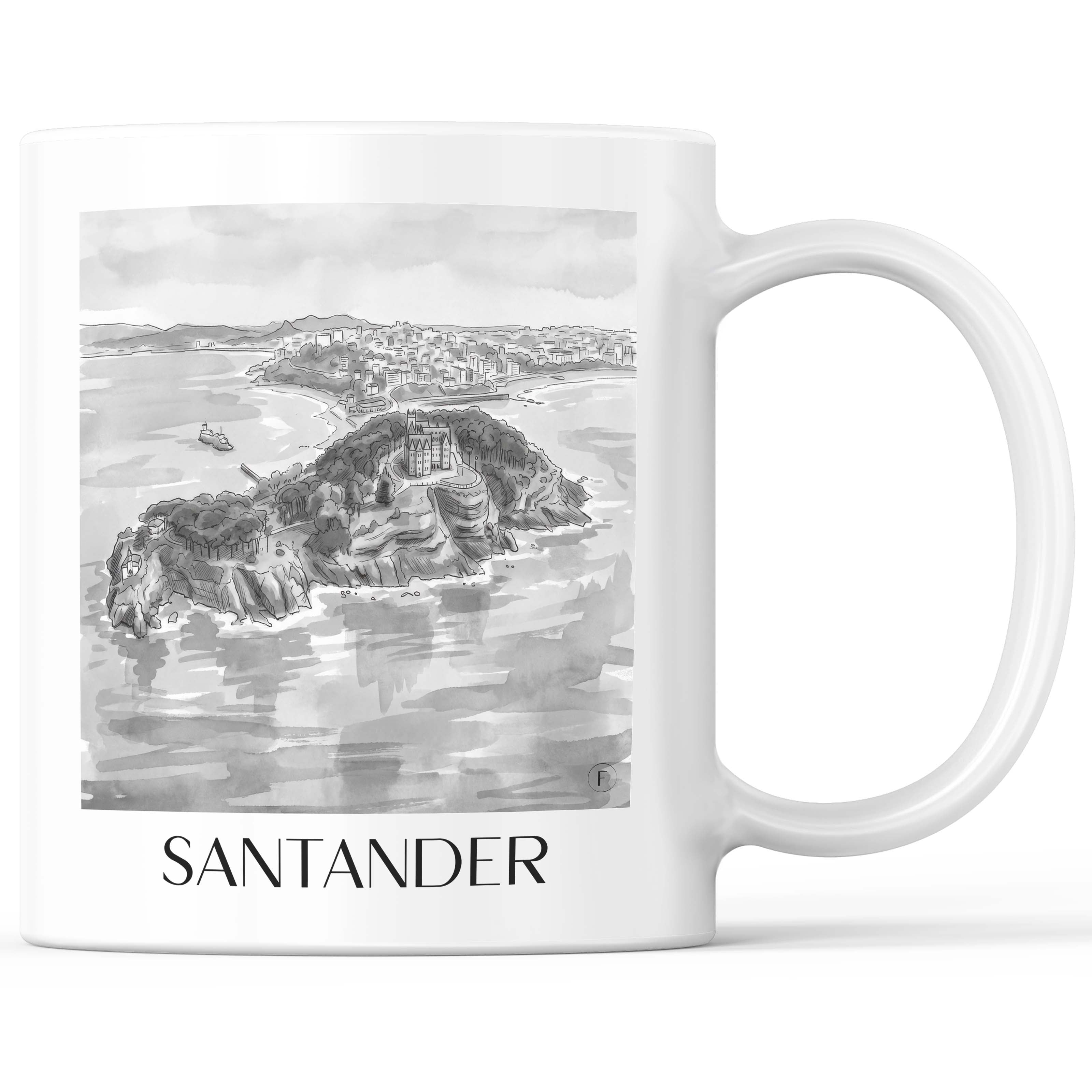 Santander Kaffeebecher - Spanien - Spanien und Spanien Becher - Kaffeetasse im Aquarell Schwarz-Weiß Stil - favplace