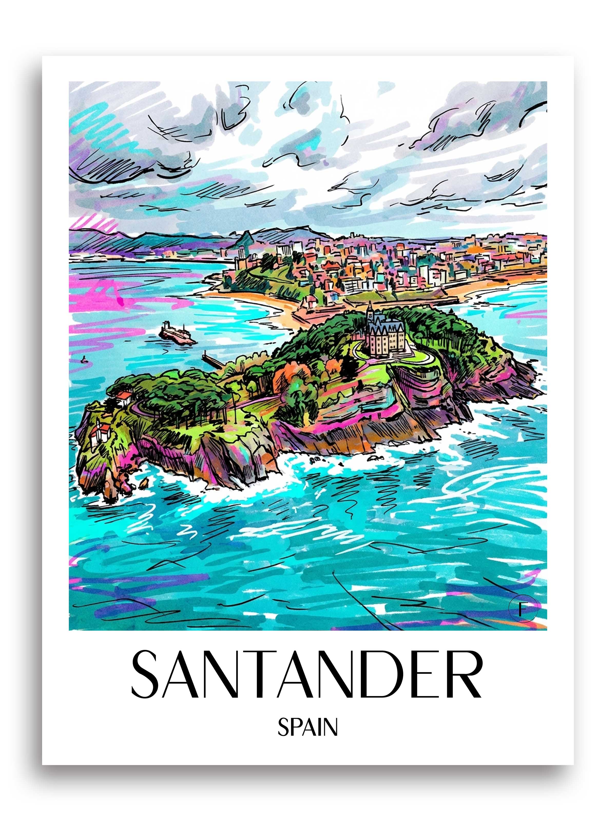 Santander Poster - Spanien - Spanien Kunstdruck - Tag Graffiti von A4 bis A1 - favplace