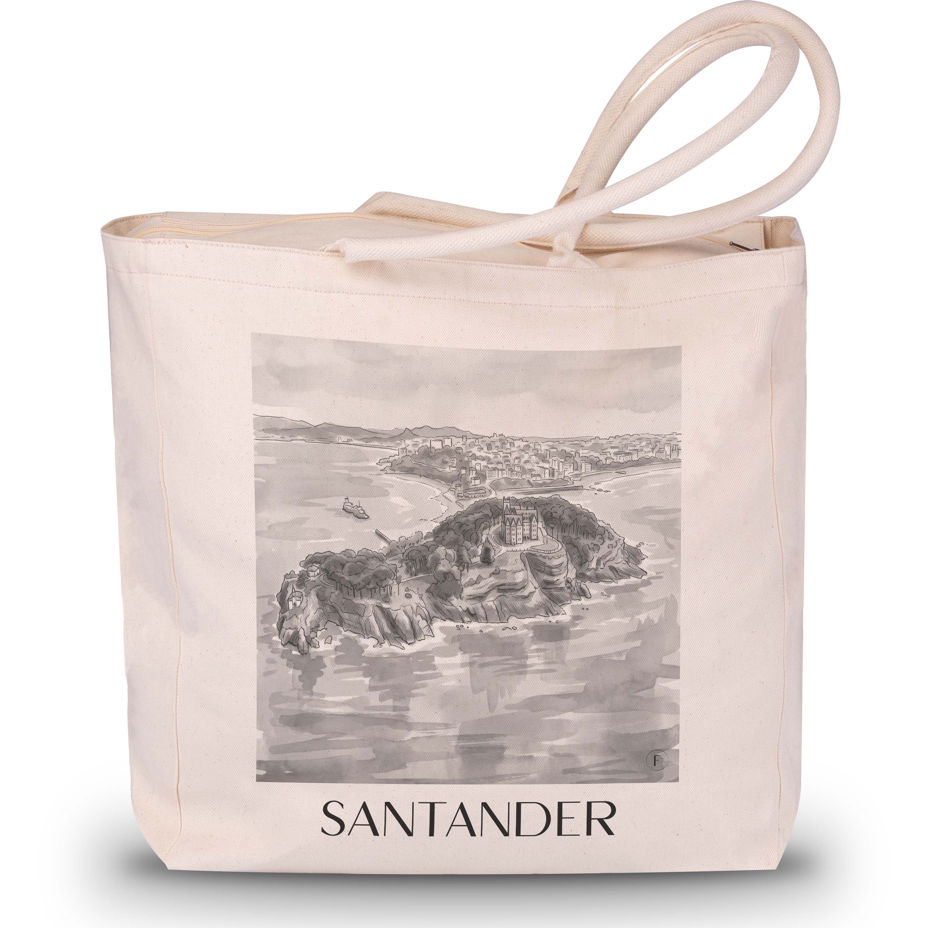 Santander Shopping Tasche - Spanien - Spanien und Spanien Tote Bag - Einkaufstasche im Aquarell Schwarz-Weiß Stil - favplace