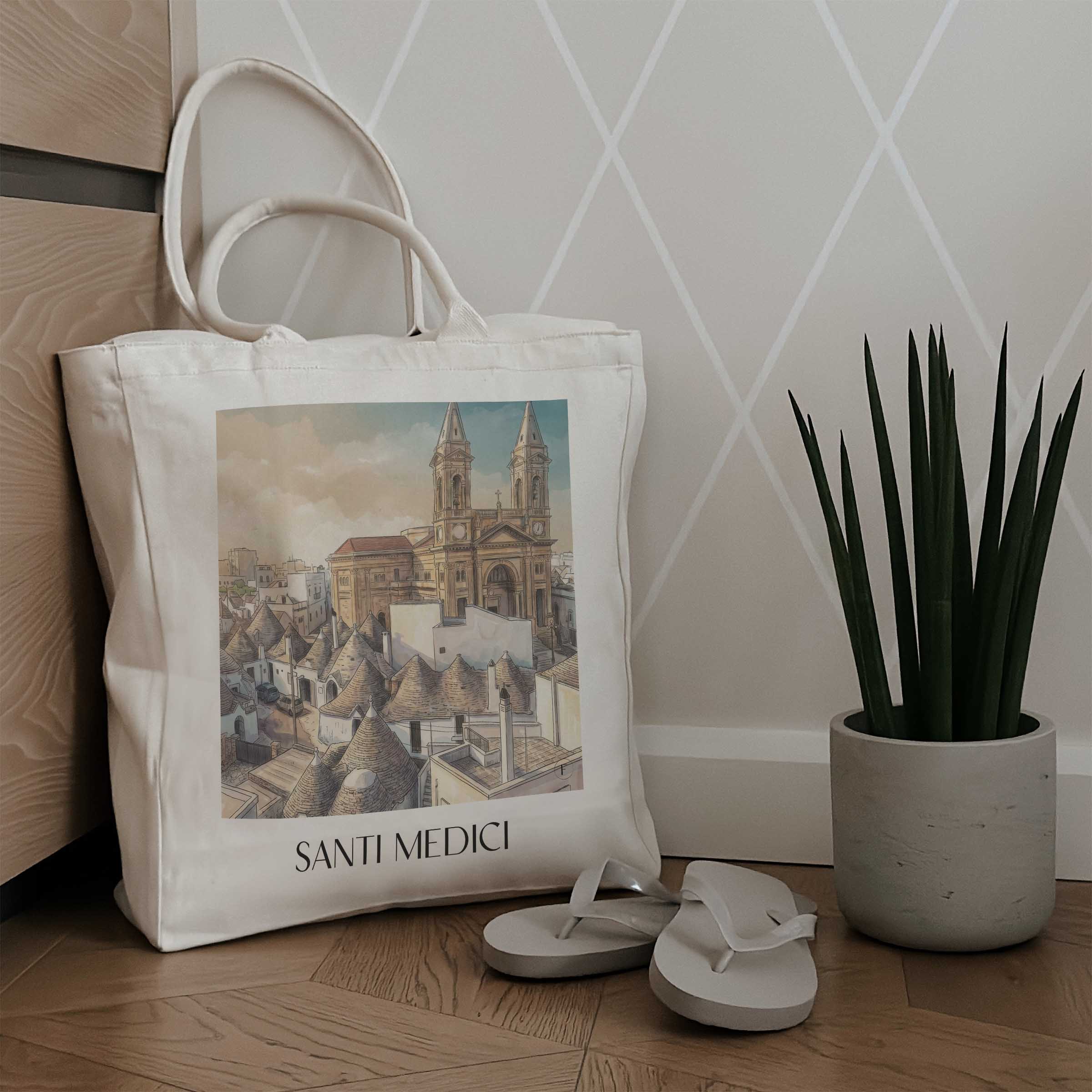 santi-medici-alberobello-italien-einkaufstasche-aquarell