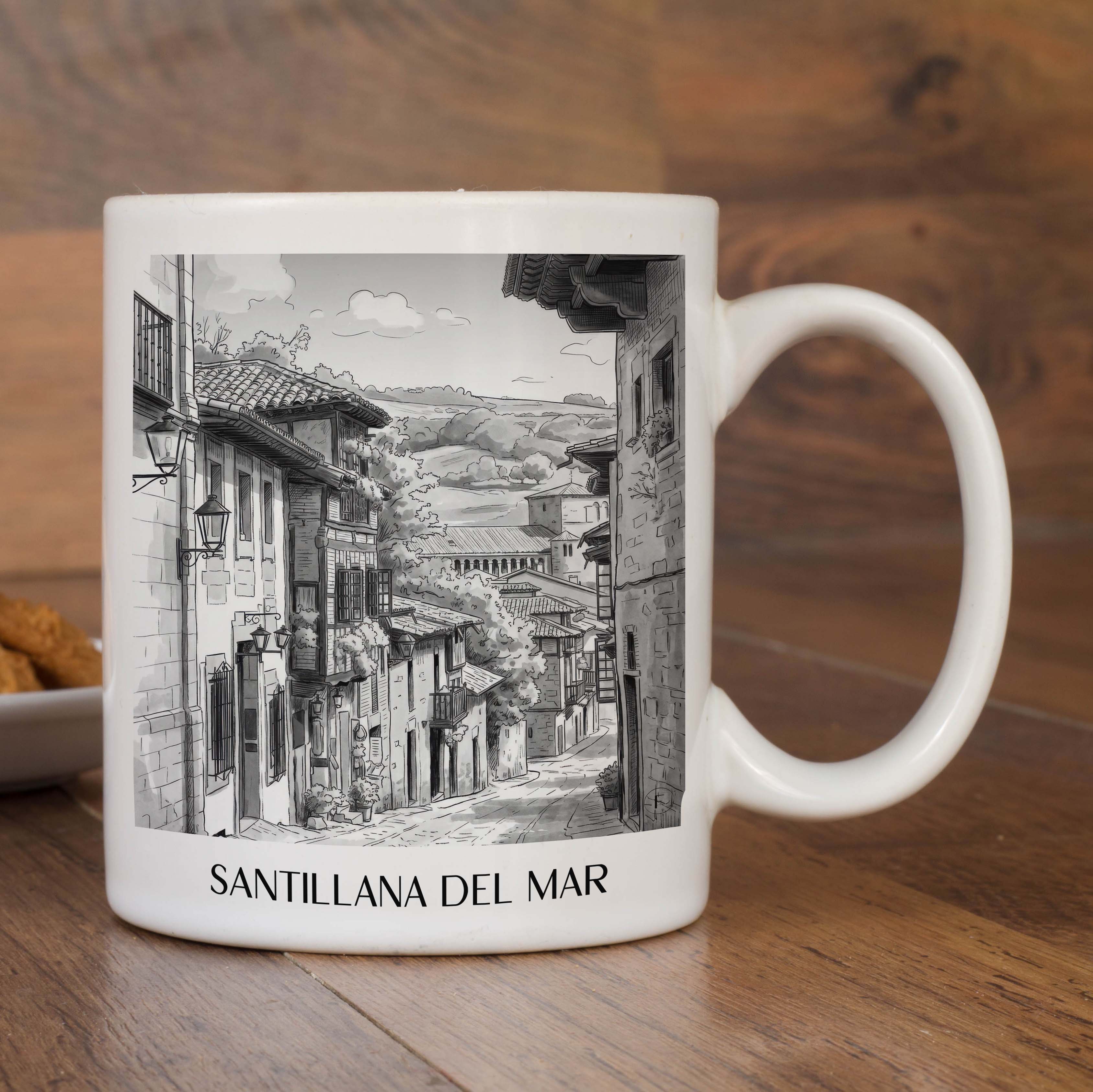 santillana-del-mar-spanien-spanien-kaffeebecher-aquarell-schwarz-weiss