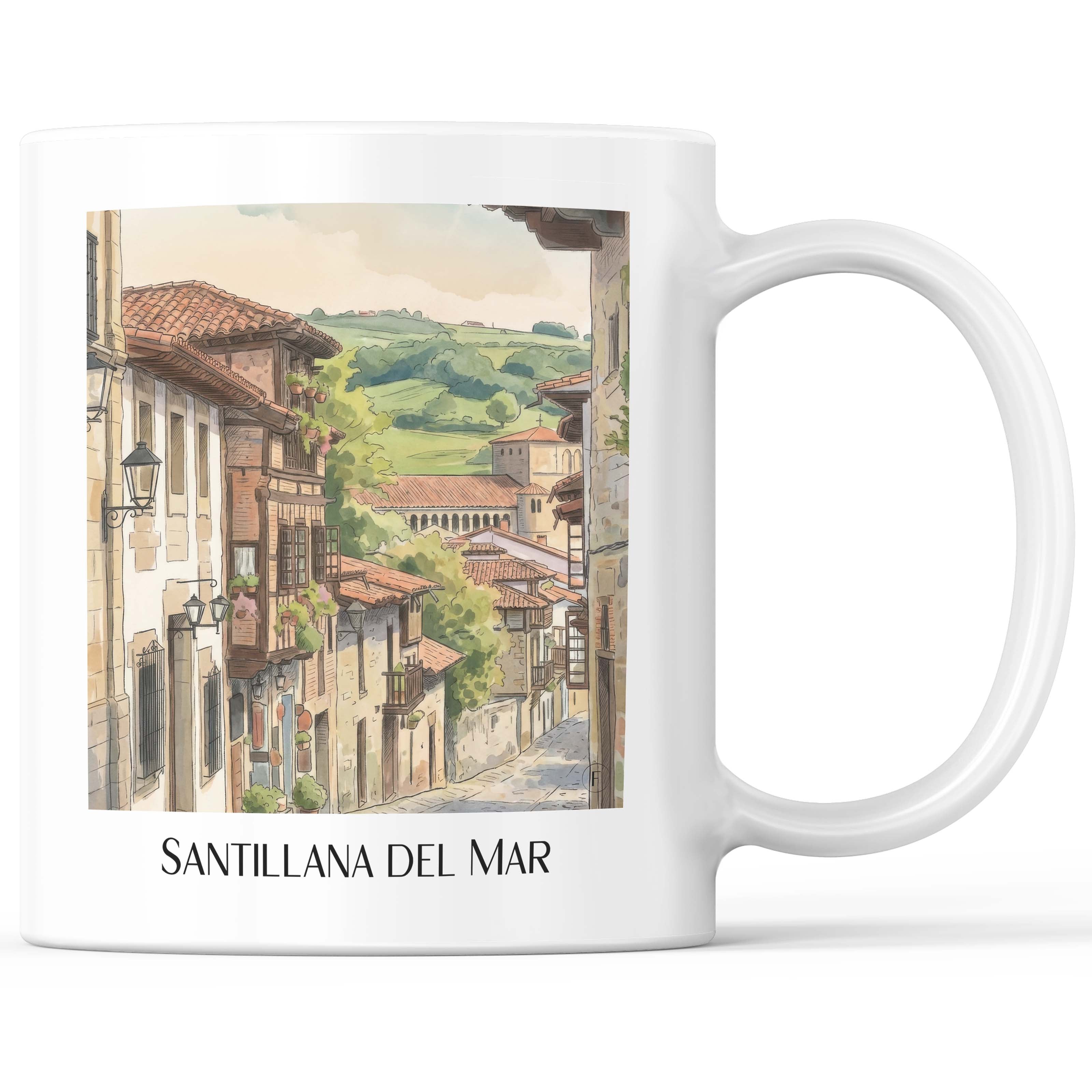 Santillana del Mar Kaffeebecher - Spanien - Spanien Becher - Kaffeetasse im Aquarell Stil - favplace