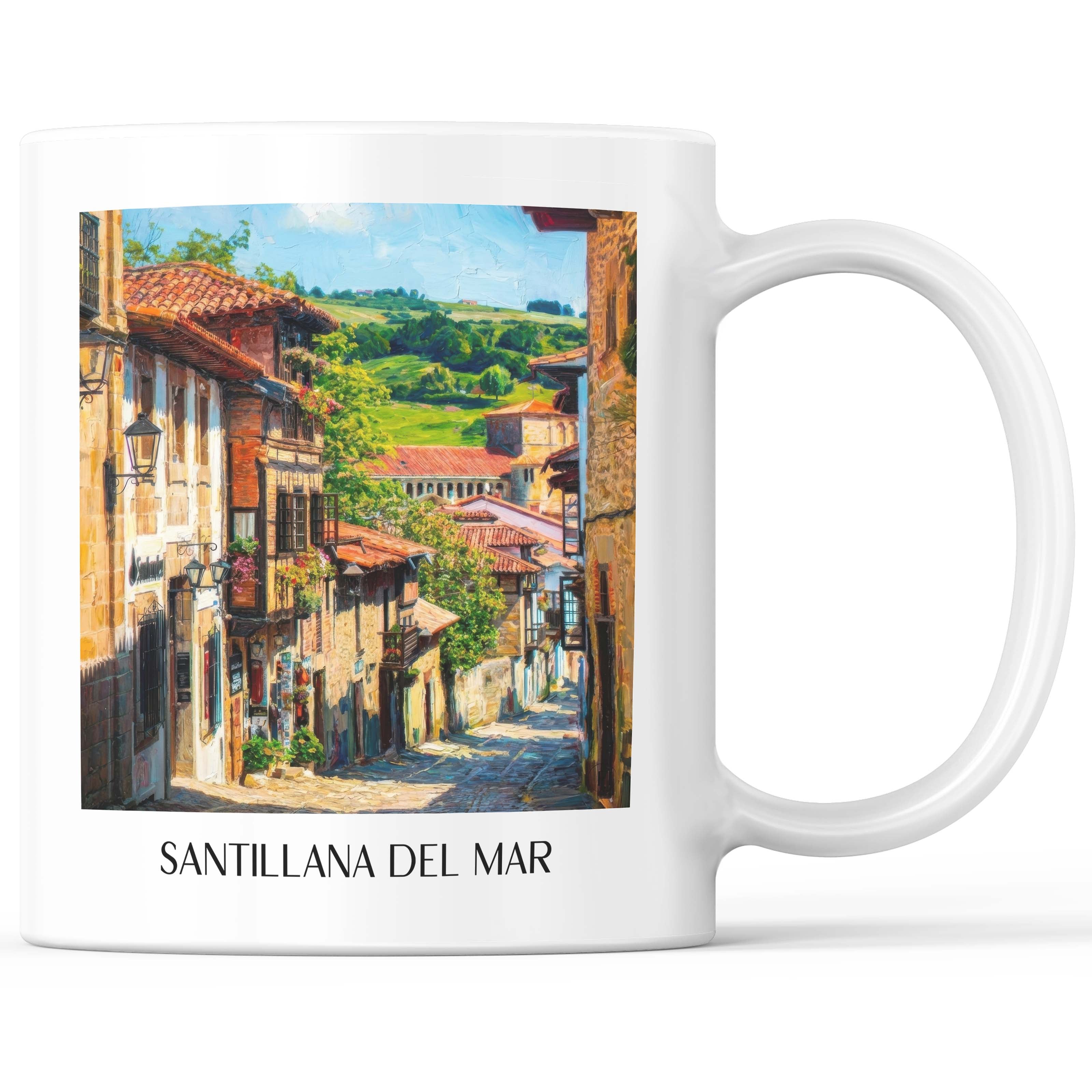 Santillana del Mar Kaffeebecher - Spanien - Spanien Becher - Kaffeetasse im Ölgemälde Stil - favplace