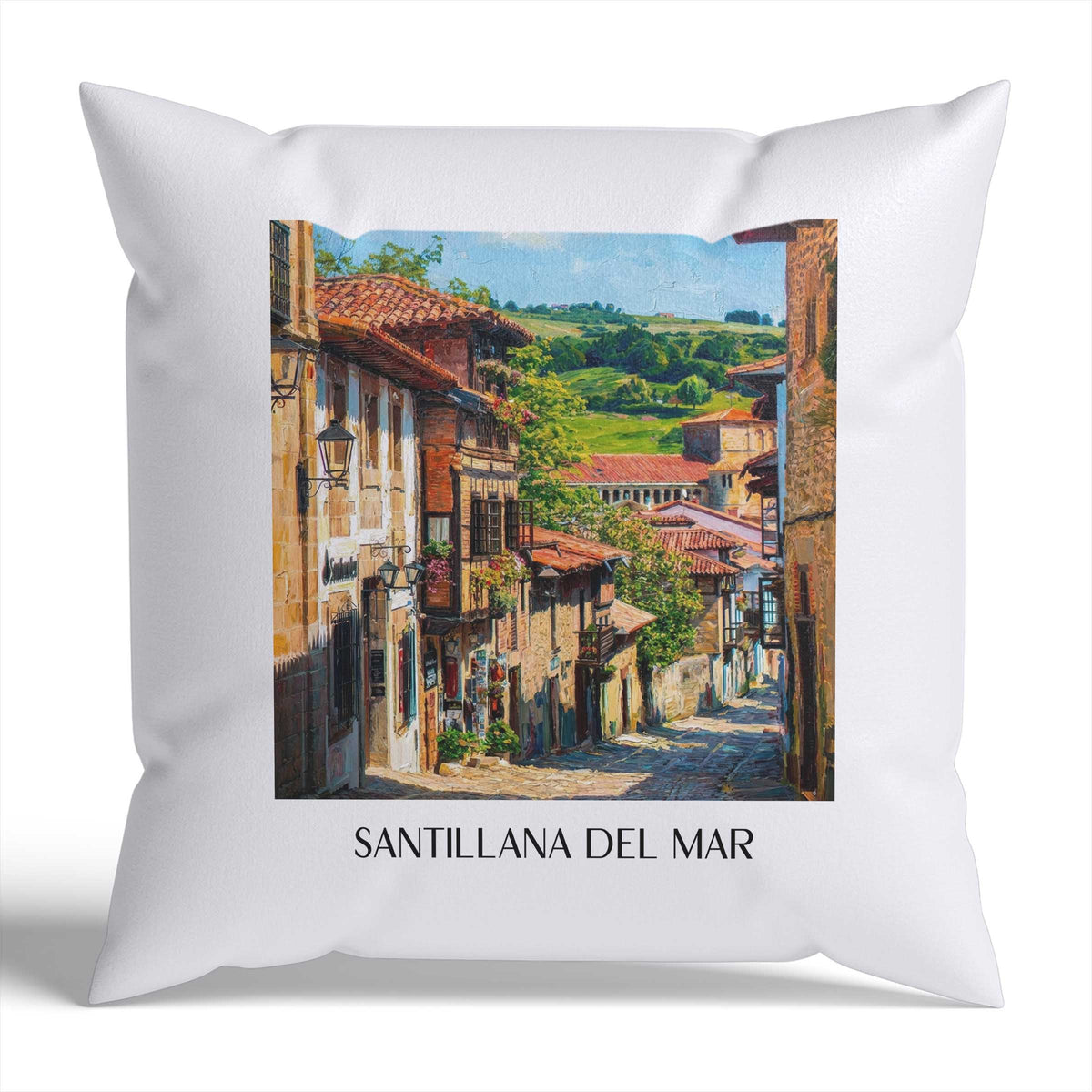 Santillana del Mar Kissenhülle - Zierkissen Bezug - Spanien - Spanien Kissen bzw. Kissenbezug im Ölgemälde Stil - favplace