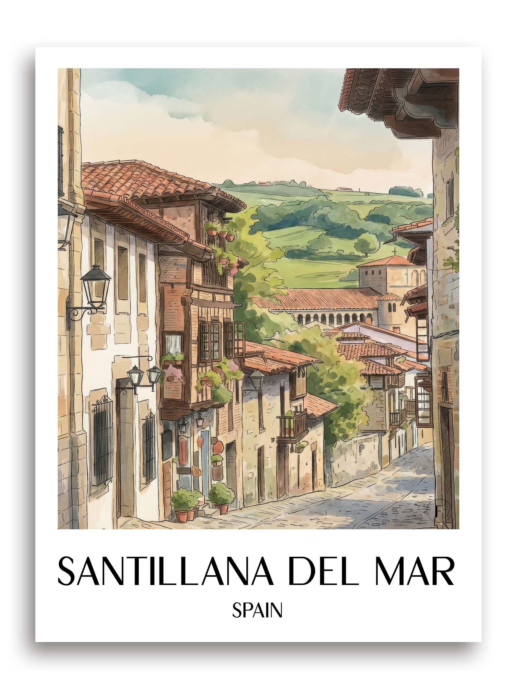 Santillana del Mar Poster - Spanien - Spanien Kunstdruck - Aquarell von A4 bis A1 - favplace