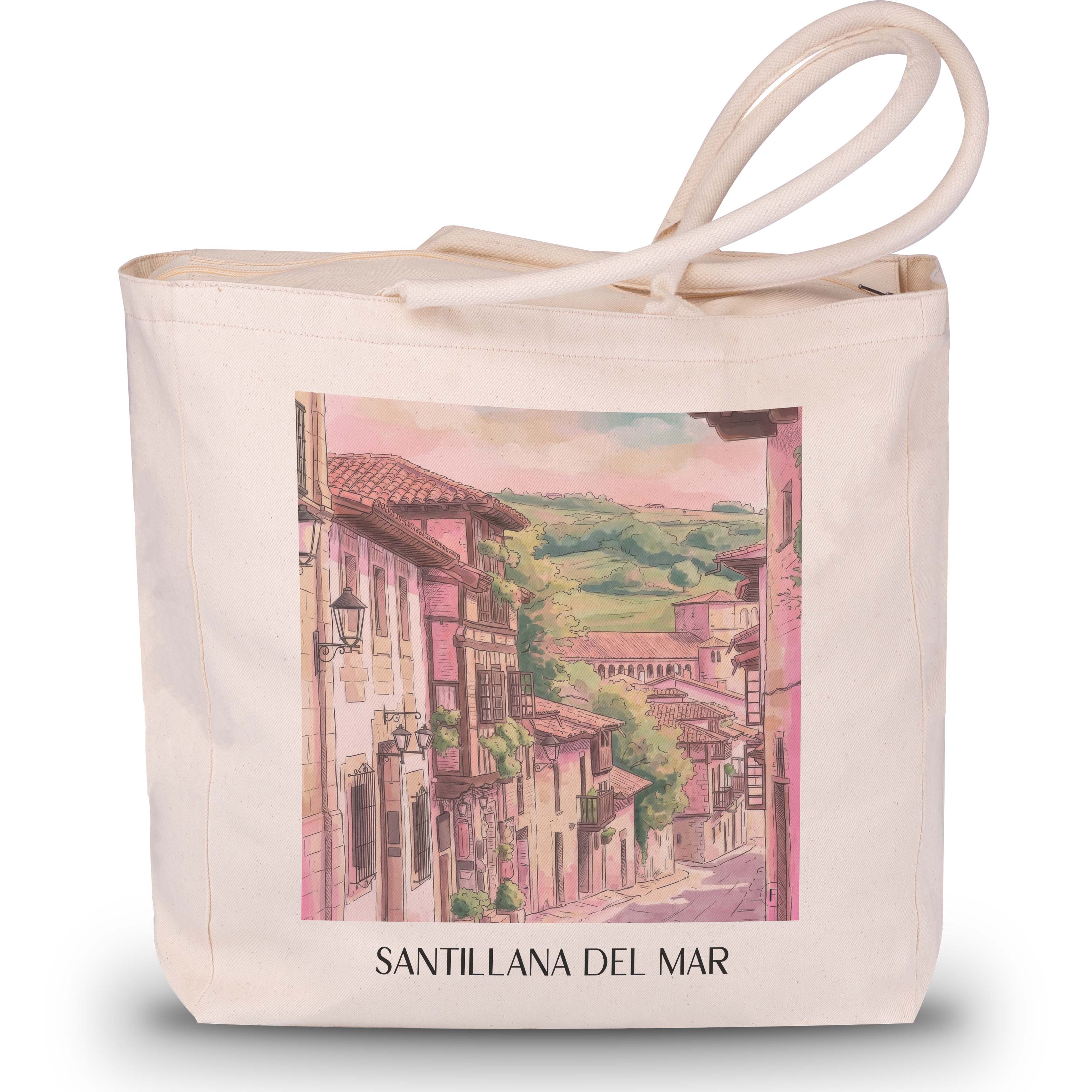 santillana-del-mar-spanien-spanien-einkaufstasche-aquarell-pink-rosa