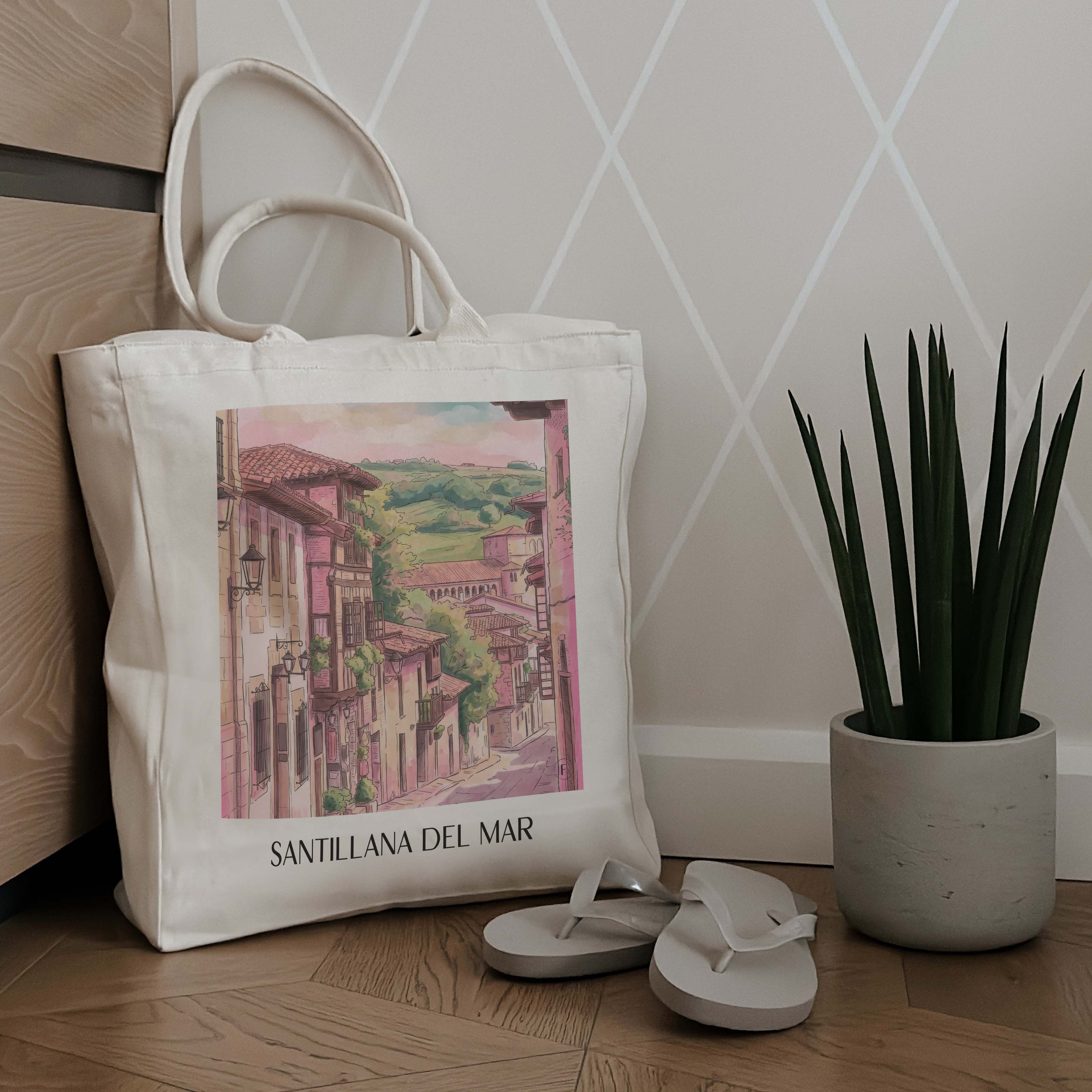 santillana-del-mar-spanien-spanien-einkaufstasche-aquarell-pink-rosa