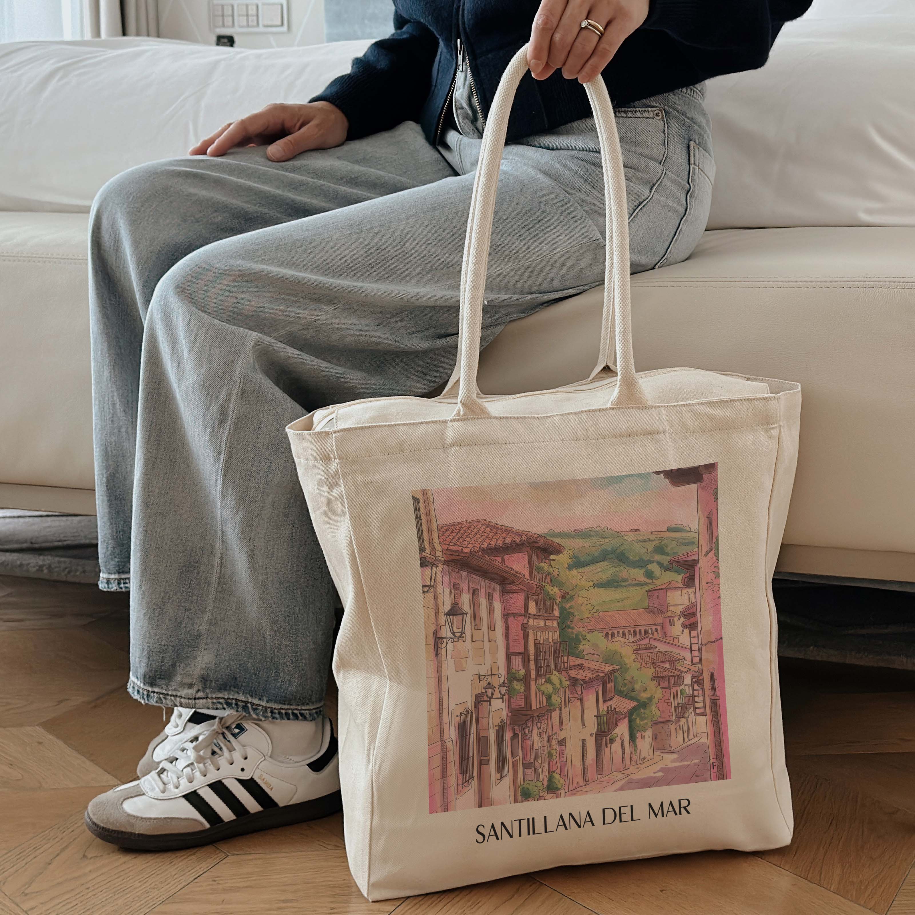 santillana-del-mar-spanien-spanien-einkaufstasche-aquarell-pink-rosa