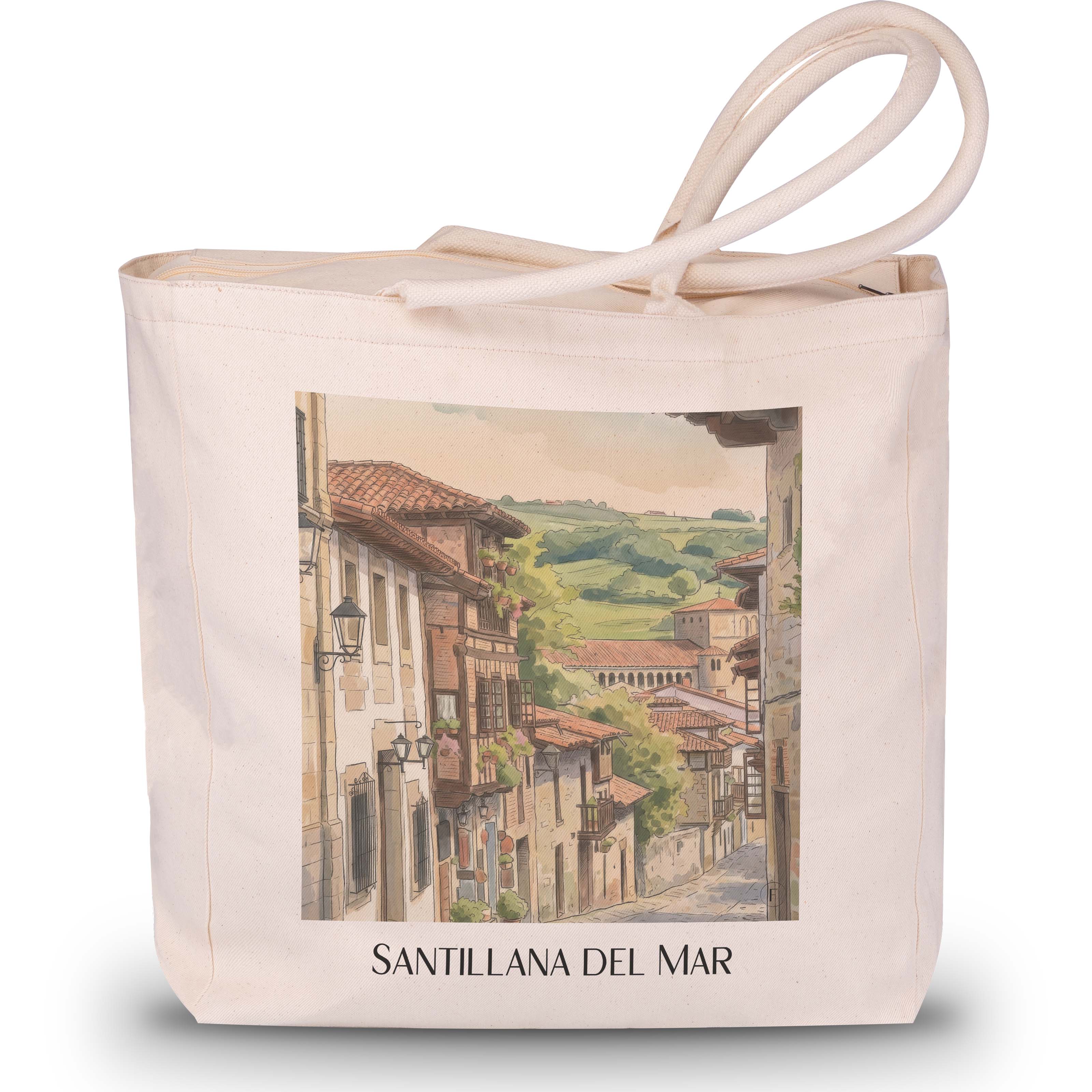 Santillana del Mar Shopping Tasche - Spanien - Spanien Tote Bag - Einkaufstasche im Aquarell Stil - favplace